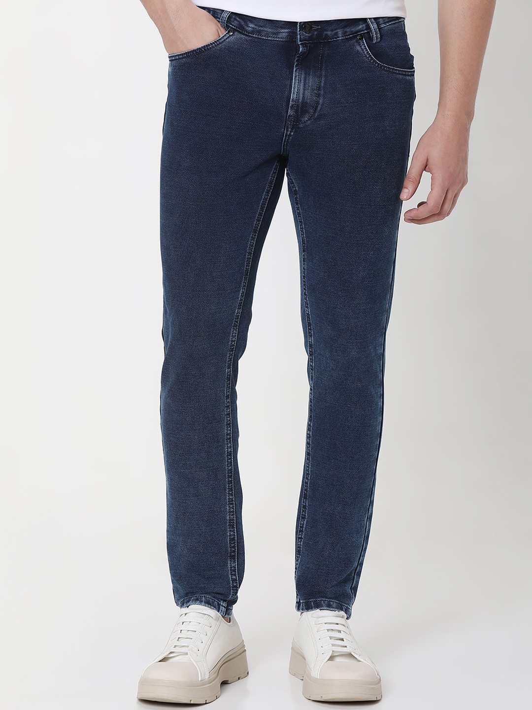 Mufti Men Tapered Fit Clean Look Stretchable Jeans, Navy blue