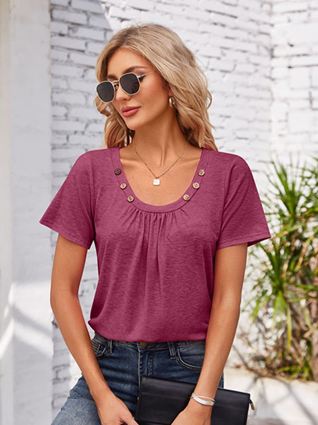 

StyleCast x Revolte Scoop Neck Short Sleeves Regular Top, Purple