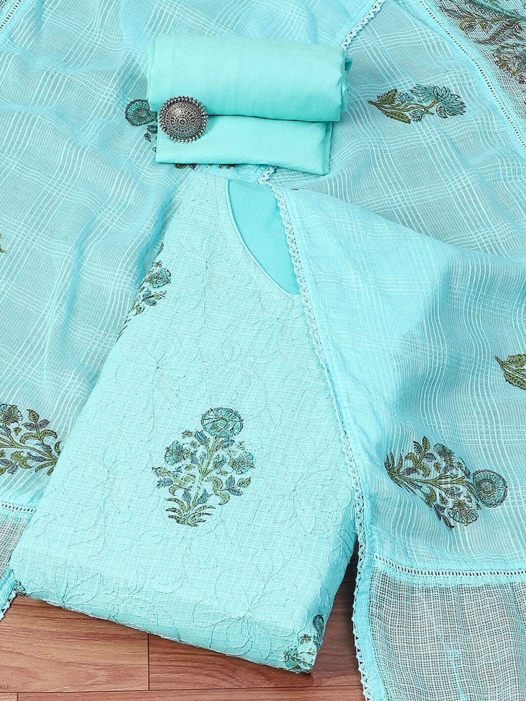 

Biba Floral Printed Unstitched Dress Material, Sea green