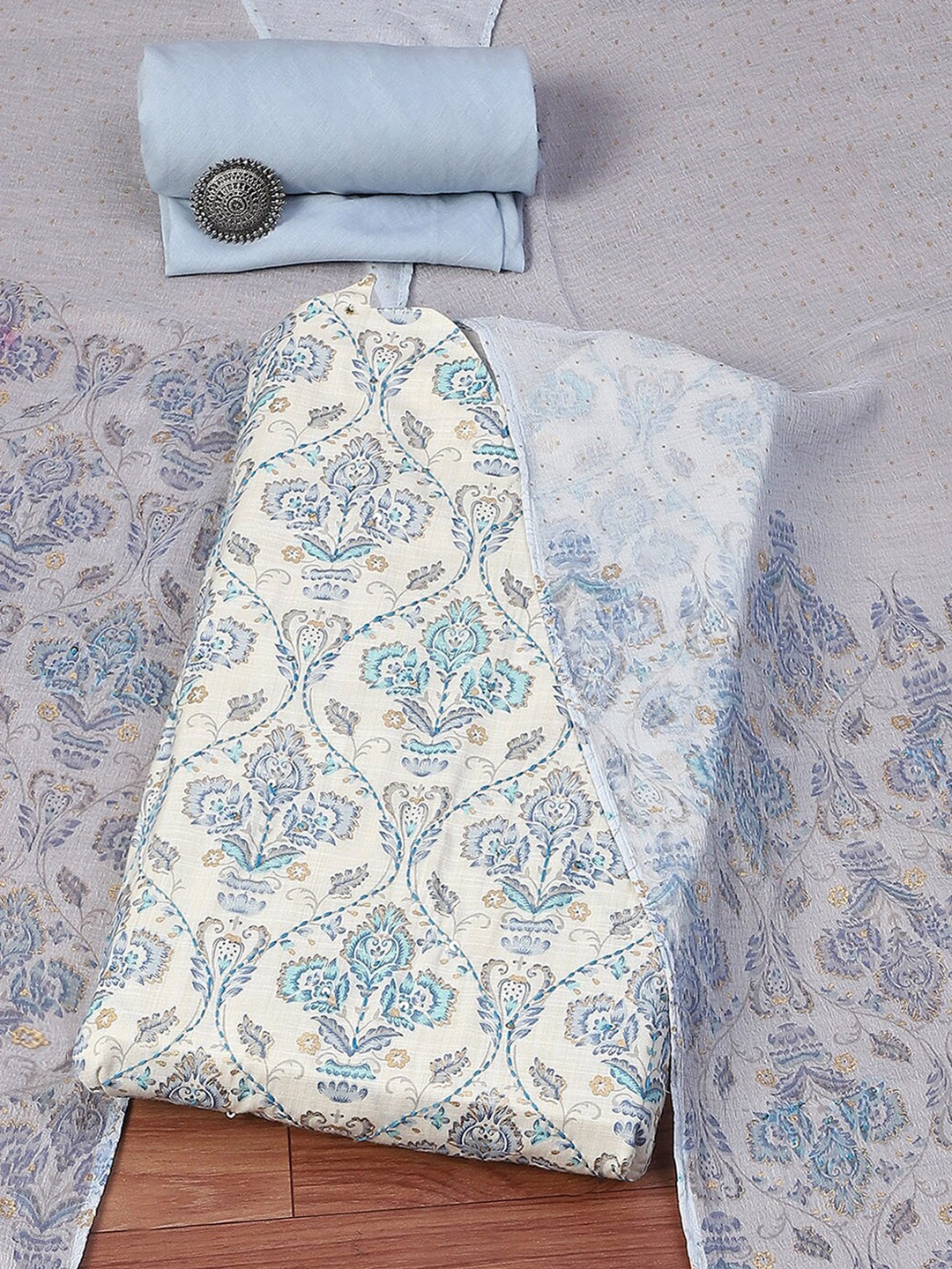 

Biba Floral Printed Pure Cotton Unstitched Dress Material, Blue