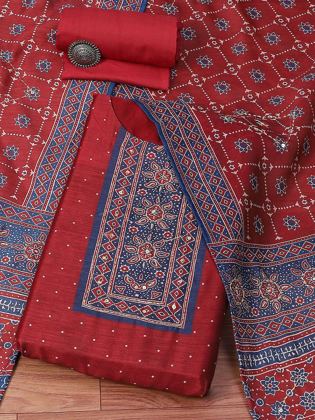 

Biba Floral Printed Unstitched Dress Material, Red