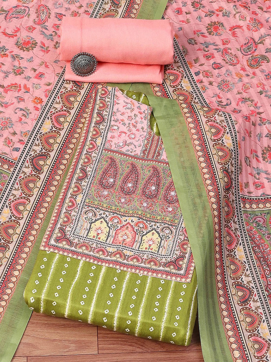 

Biba Floral Printed Unstitched Dress Material, Green
