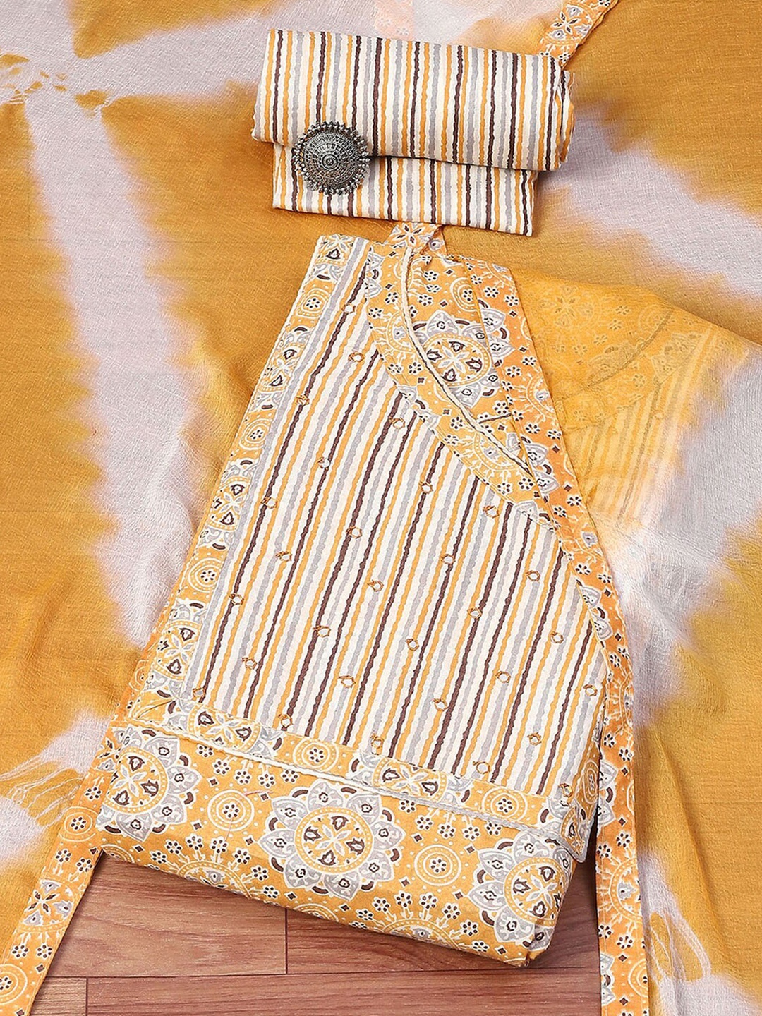 

Biba Floral Printed Unstitched Dress Material, Yellow
