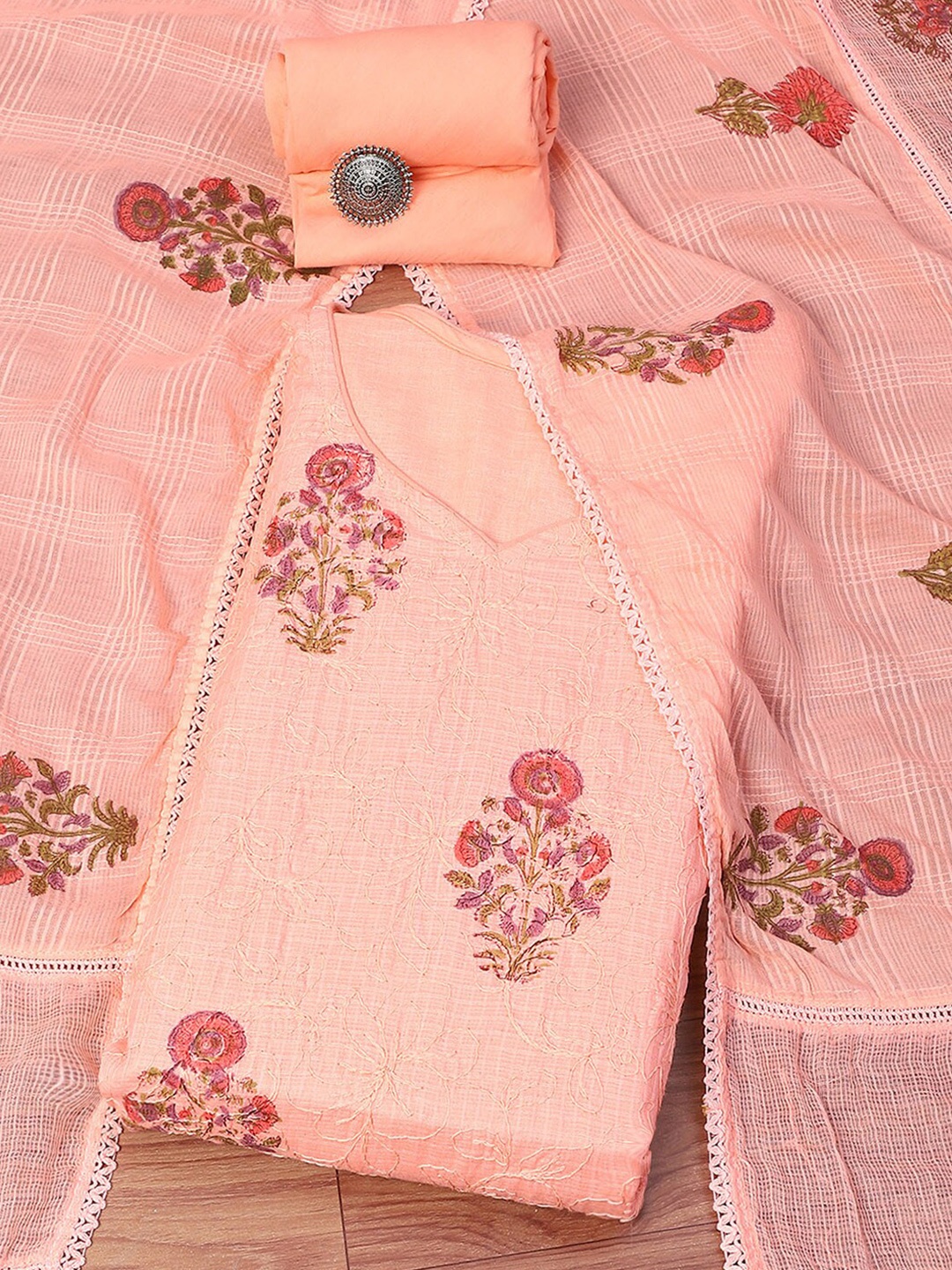 

Biba Floral Printed Unstitched Dress Material, Peach