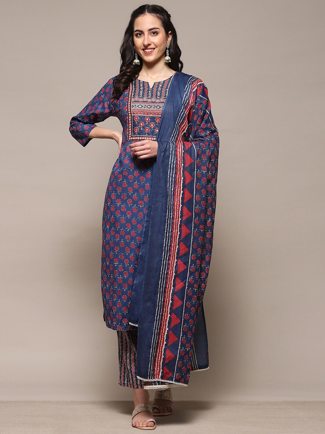 

Biba Floral Printed Pure Cotton Unstitched Dress Material, Blue