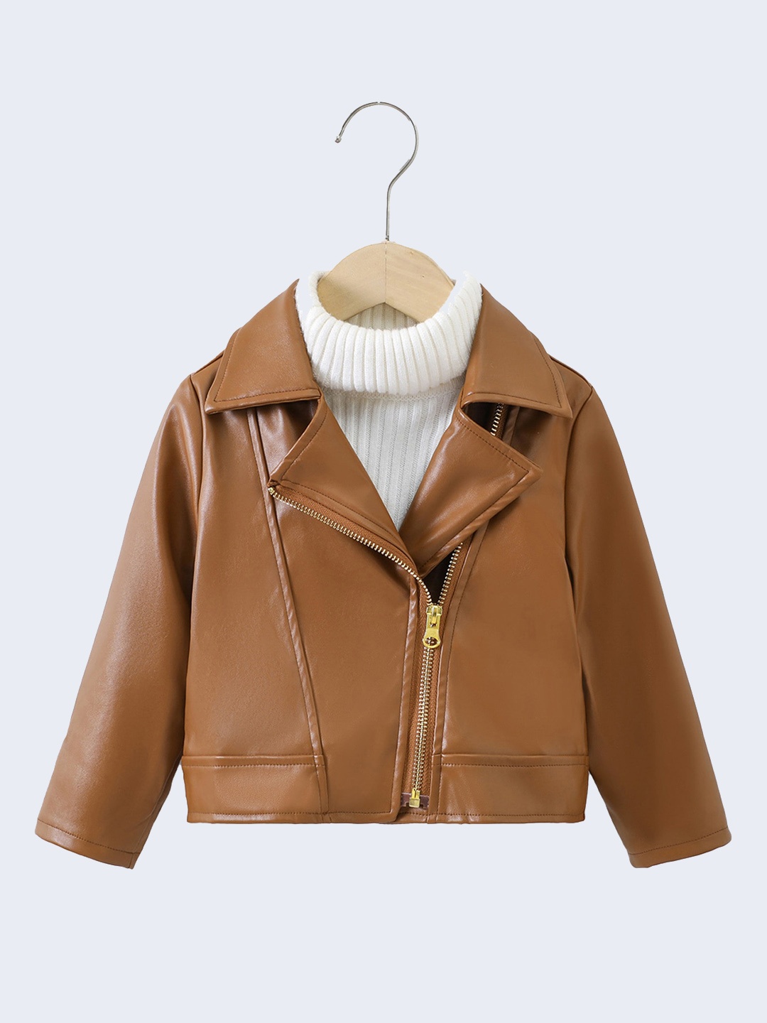 

StyleCast x Revolte Girls Lapel Collar Biker Jacket, Brown