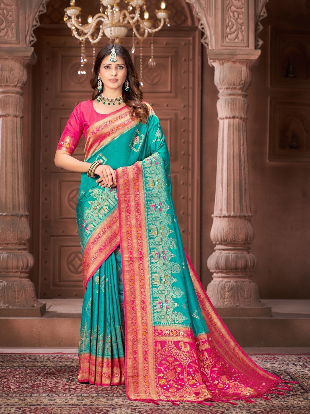 

IndianRang Woven Design Mysore Silk Zari Saree, Blue
