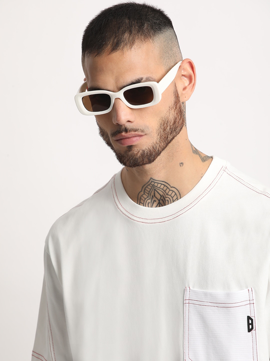 THE BEAR HOUSE Round Neck Relaxed Fit T-shirt, White