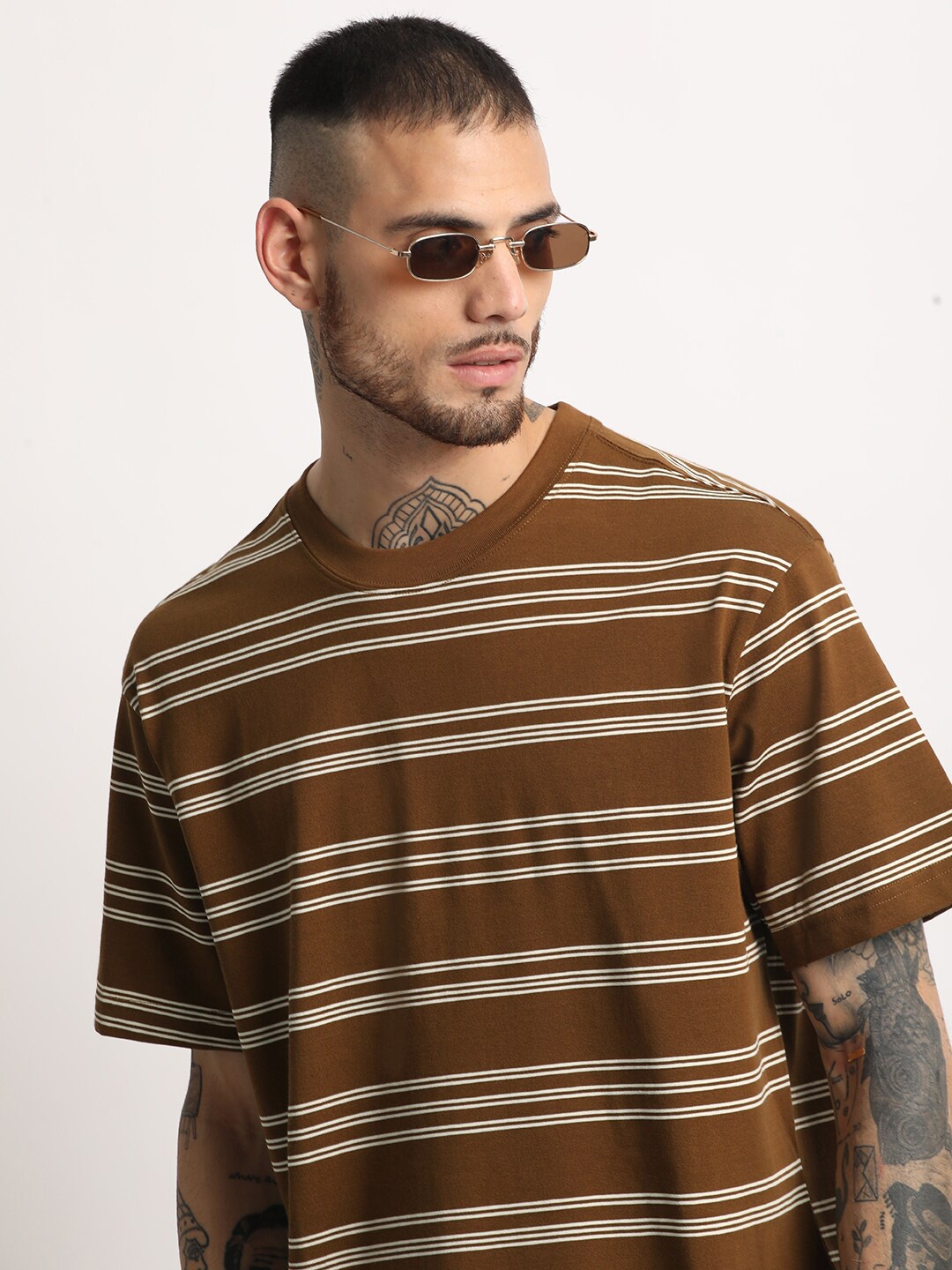 

THE BEAR HOUSE Striped Relaxed Fit T-shirt, Brown