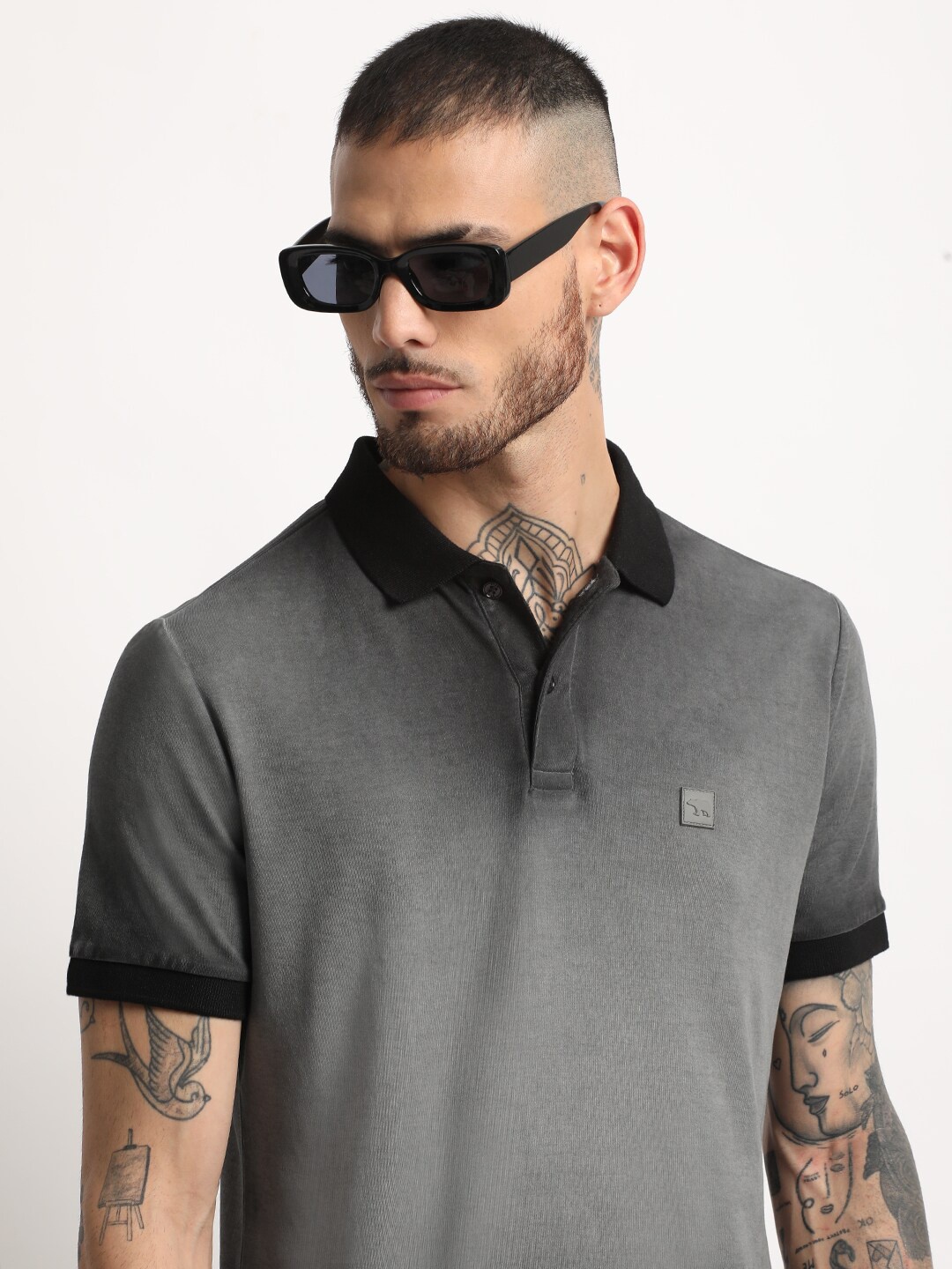 

THE BEAR HOUSE Polo Collar Slim Fit Cotton T-shirt, Grey