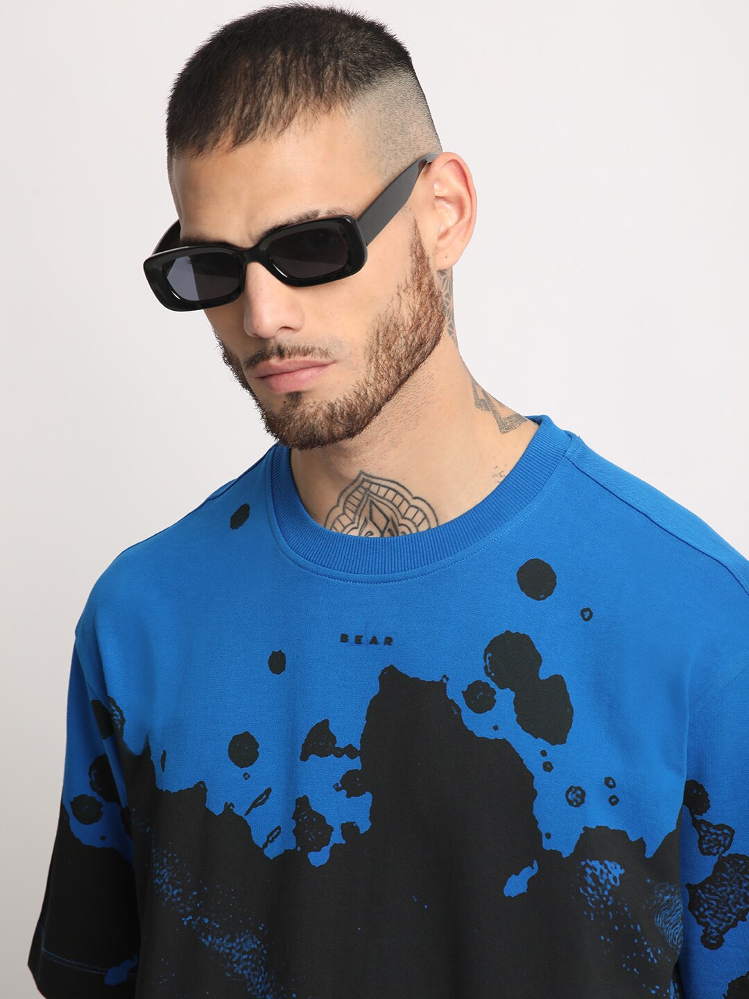 THE BEAR HOUSE Abstract Printed Oversized Cotton T-shirt, Blue