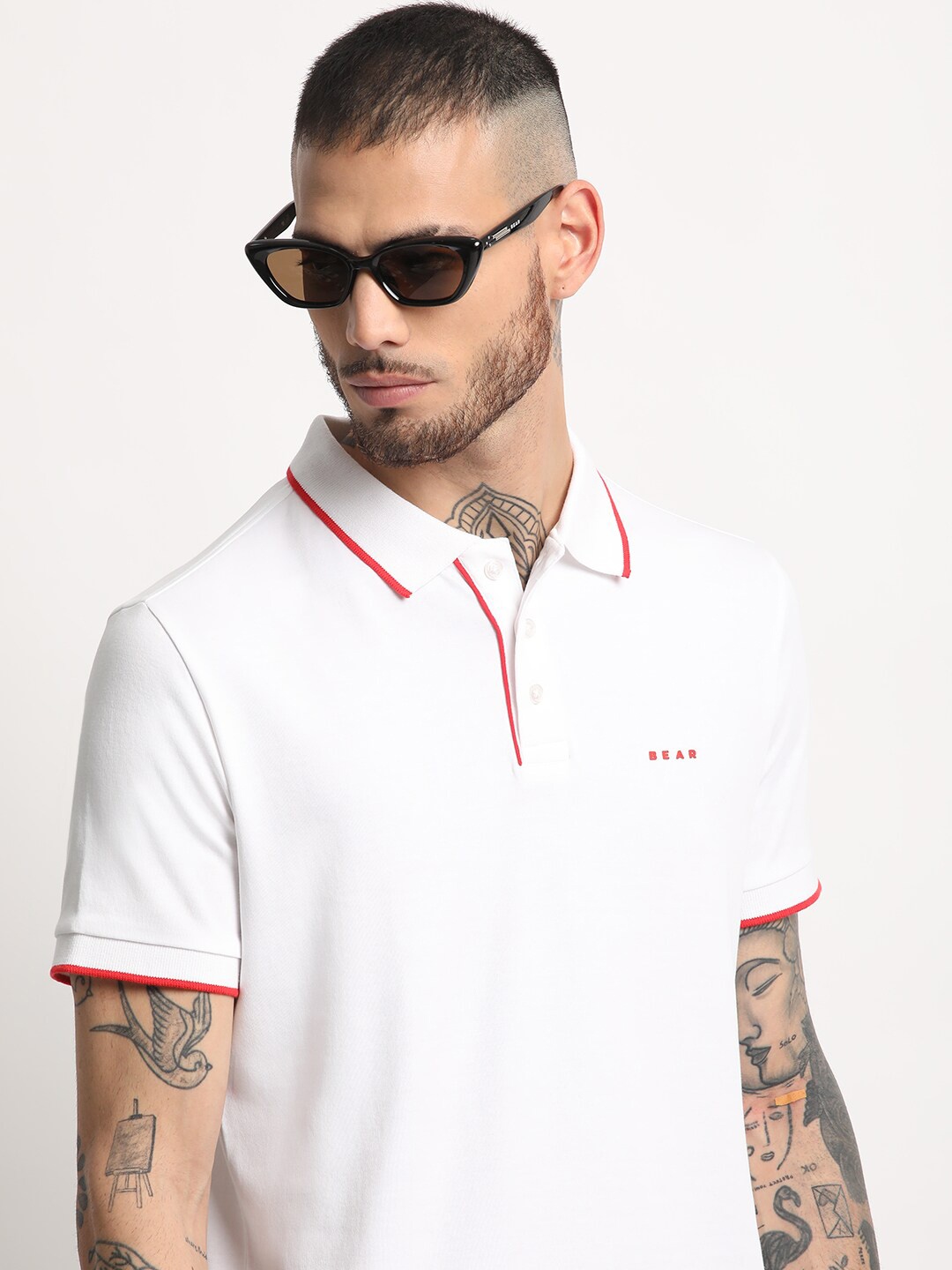 

THE BEAR HOUSE Polo Collar Slim Fit Cotton T-shirt, White