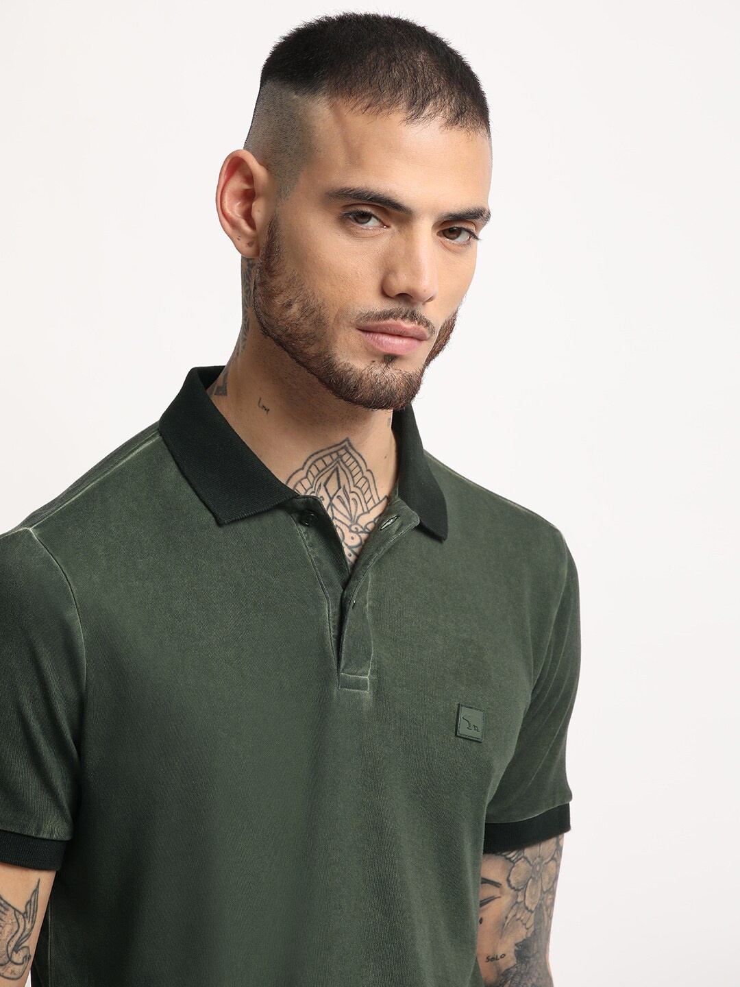 THE BEAR HOUSE Polo Collar Slim Fit Cotton T-shirt, Green