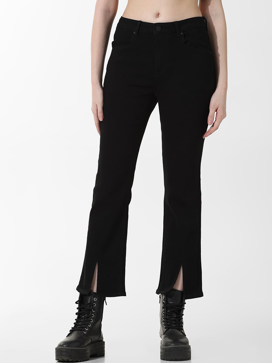 ONLY Women High Rise Flared Slit Jeans, Black