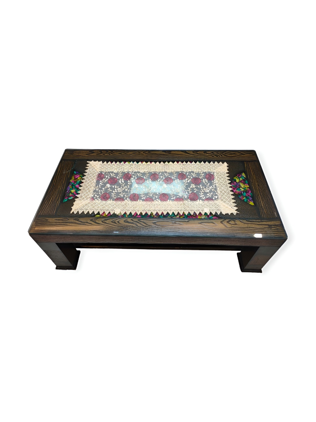 MONKDECOR Maroon & Beige Embroidered Rectangular Table Runner