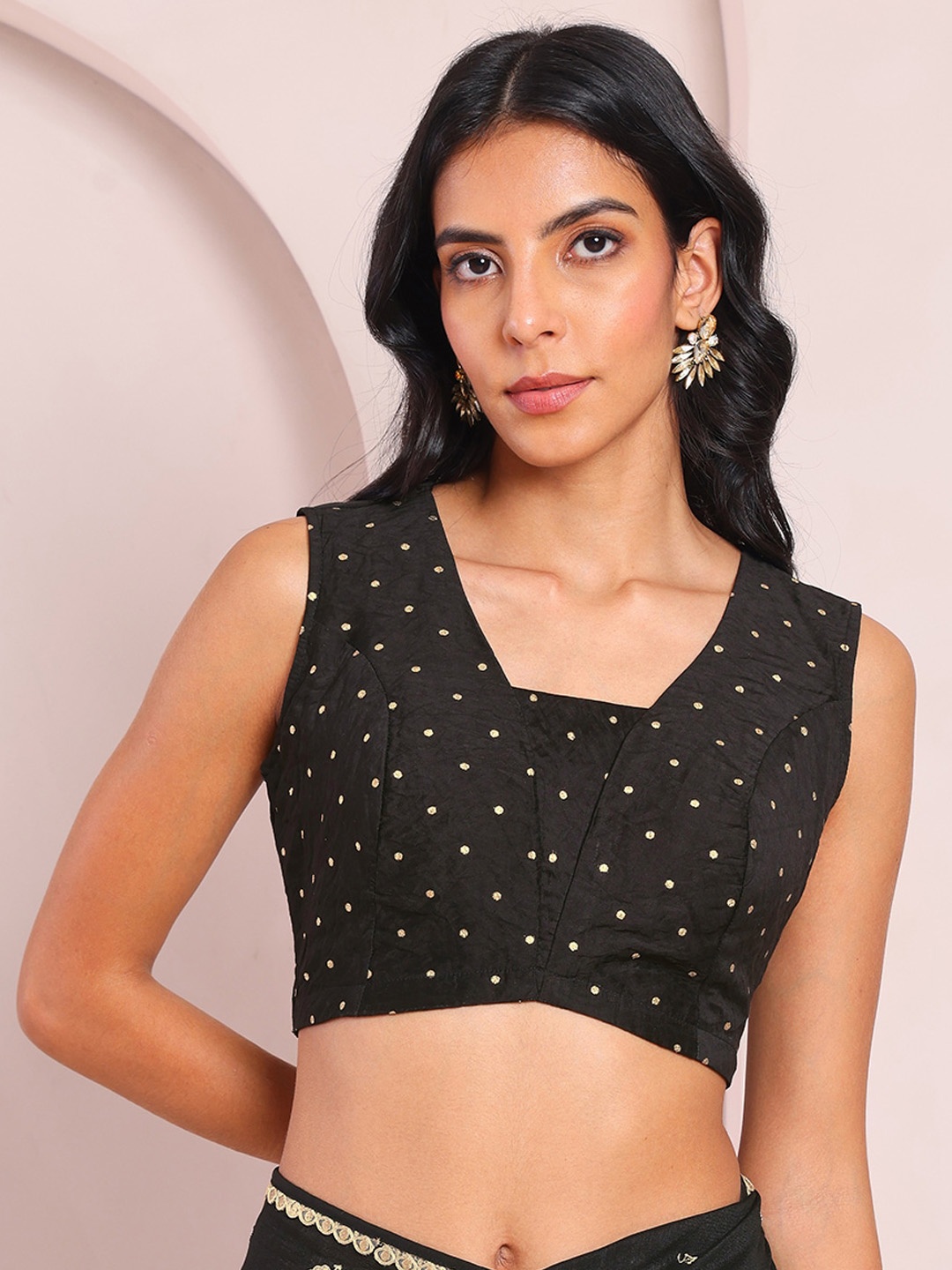 Saaki Woven Zari Princess Cut Saree Blouse, Black