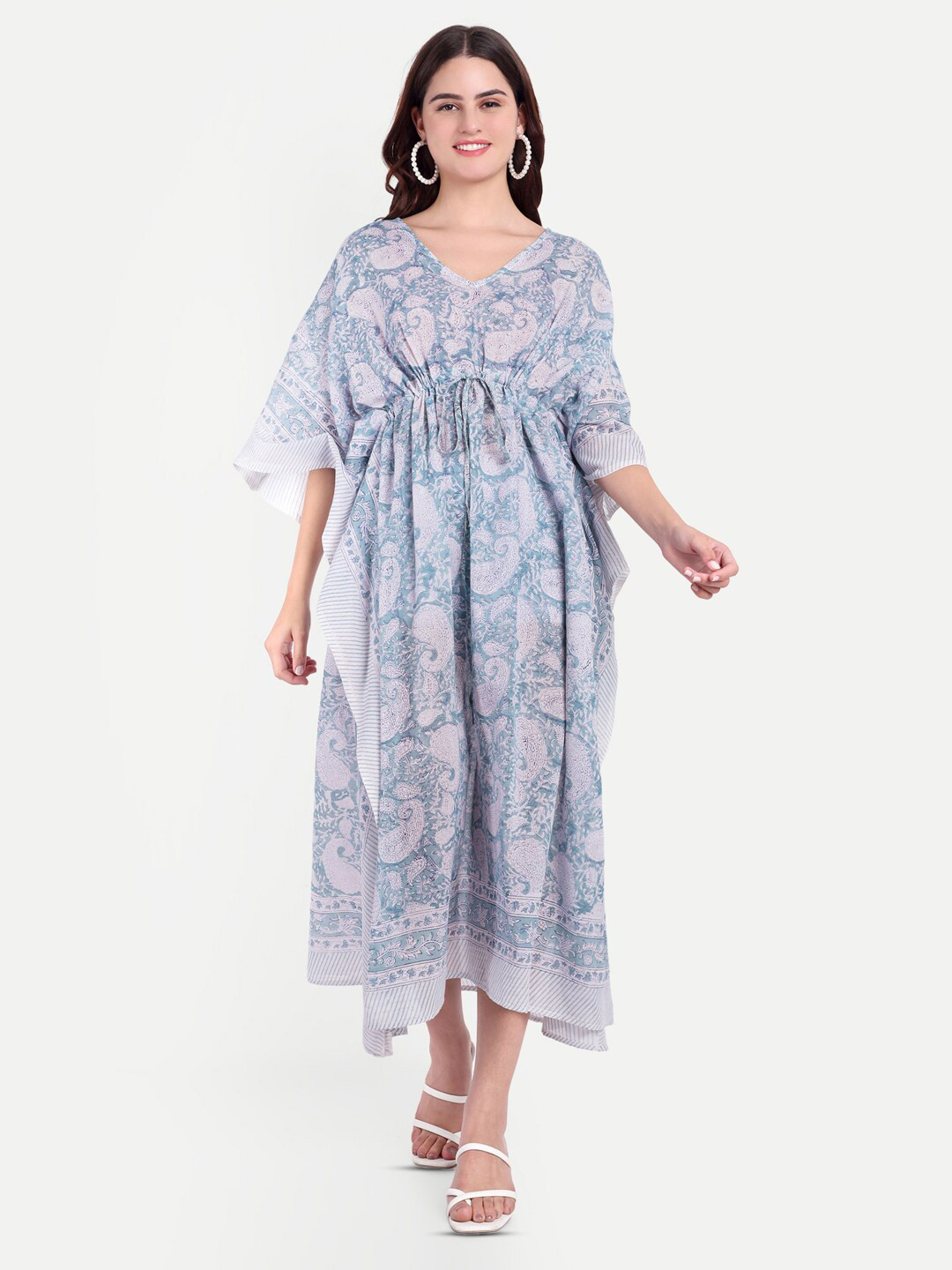 

Bohekant Printed Pure Cotton Kaftan Nightdress, Grey