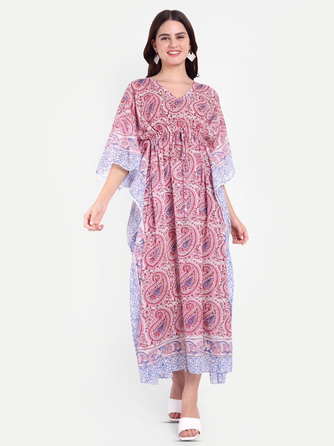 

Bohekant Printed Pure Cotton Kaftan Nightdress, White