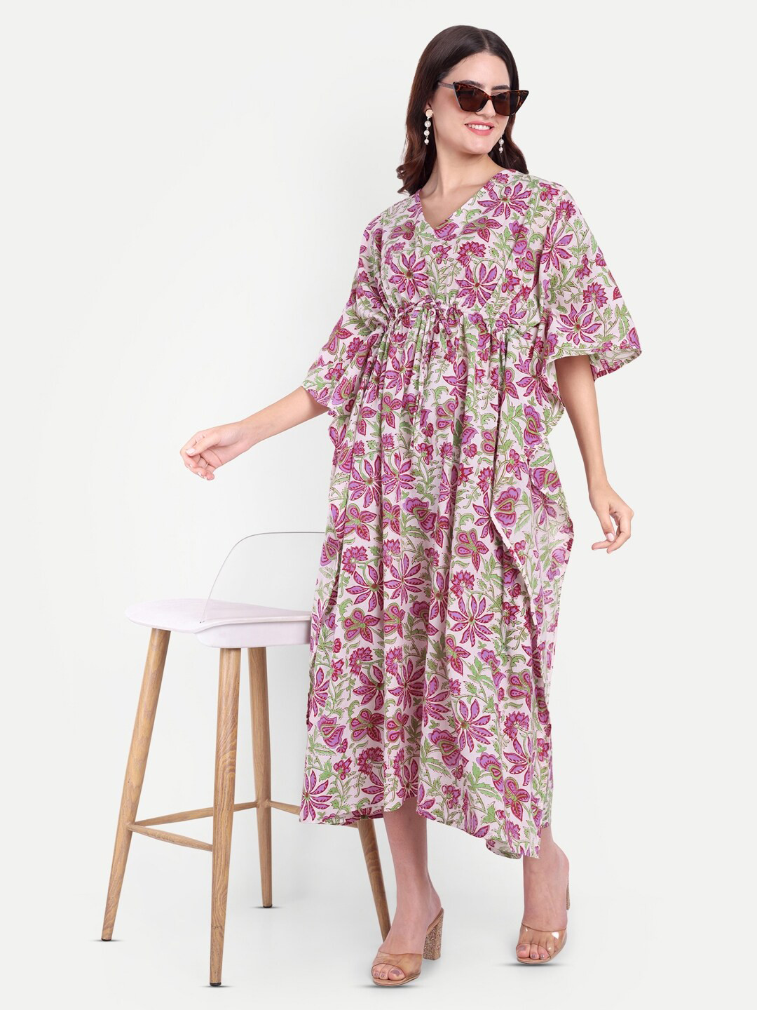 

Bohekant Printed Pure Cotton Kaftan Nightdress, White