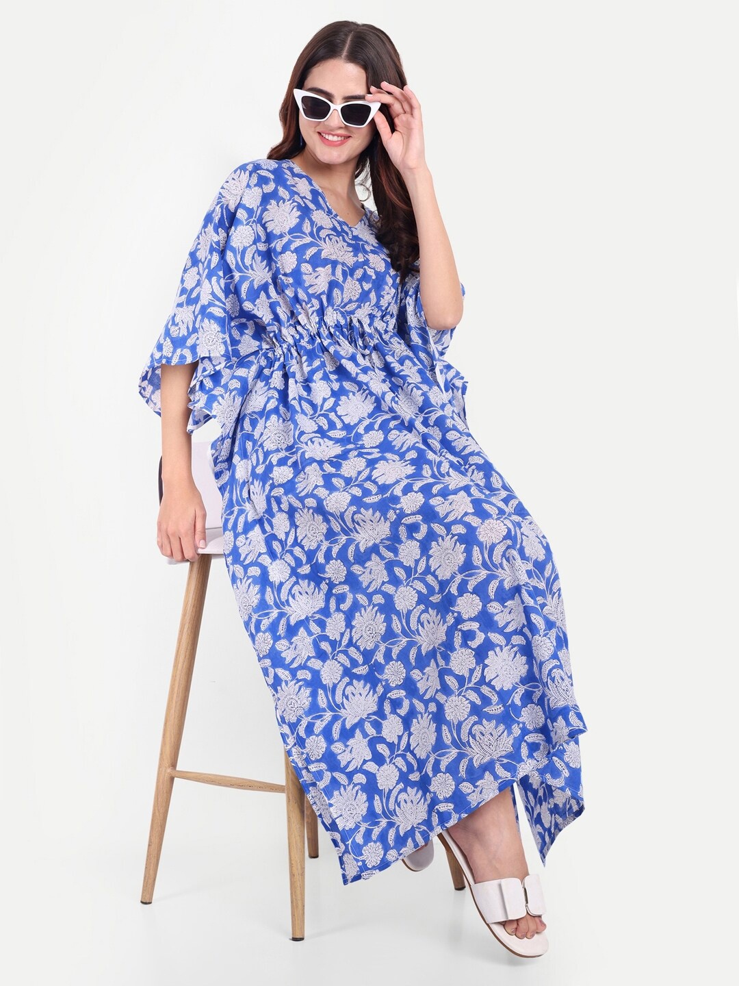 

Bohekant Printed Pure Cotton Kaftan Nightdress, Blue