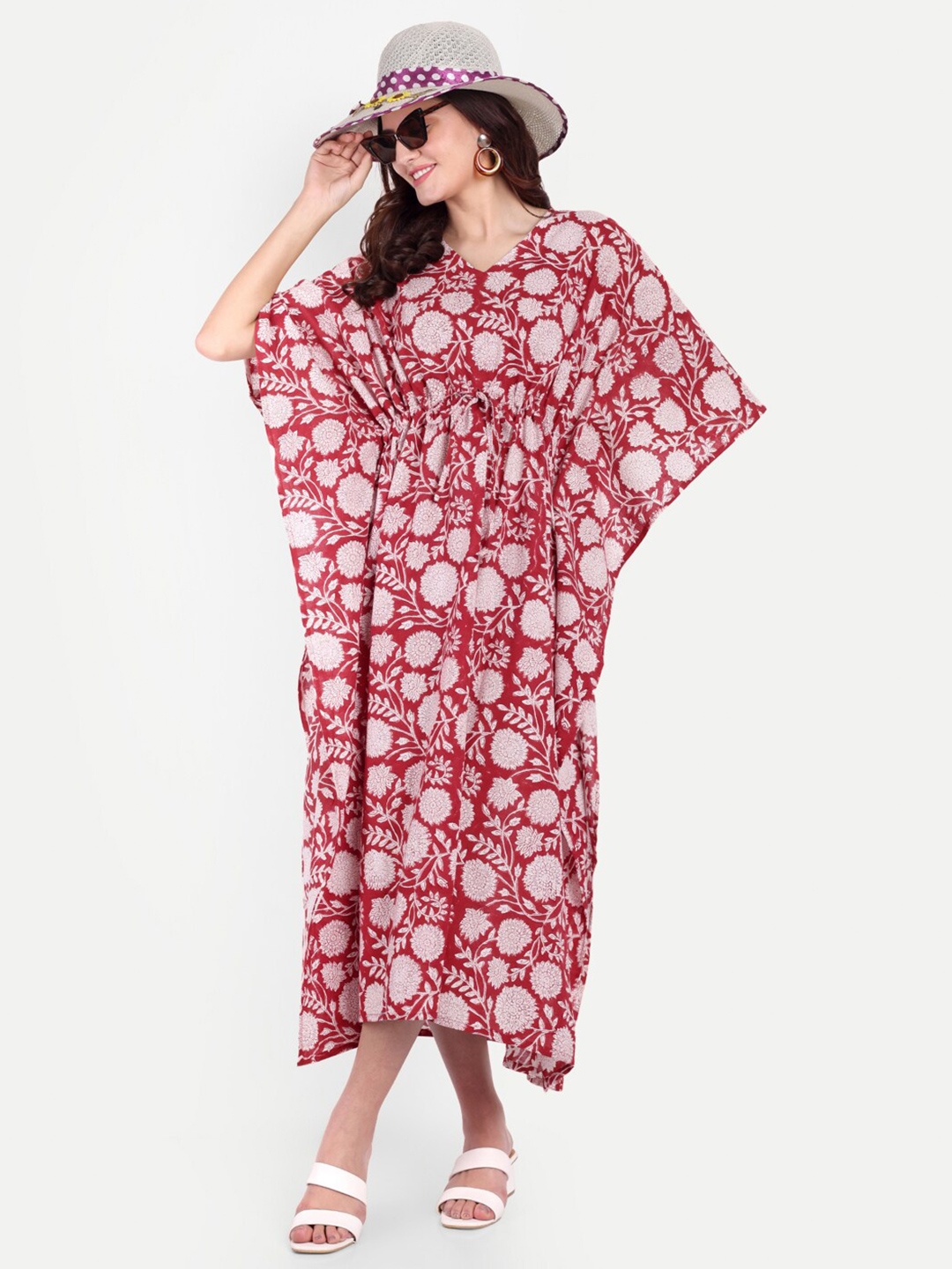 

Bohekant Printed Pure Cotton Kaftan Nightdress, Red
