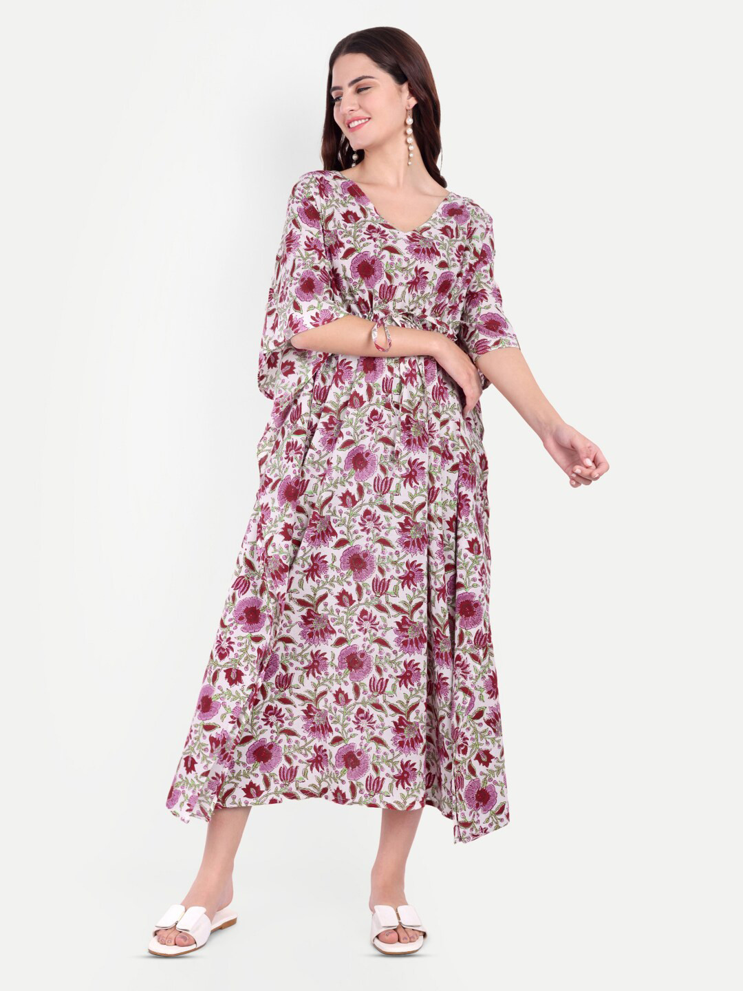 

Bohekant Printed Pure Cotton Kaftan Nightdress, White