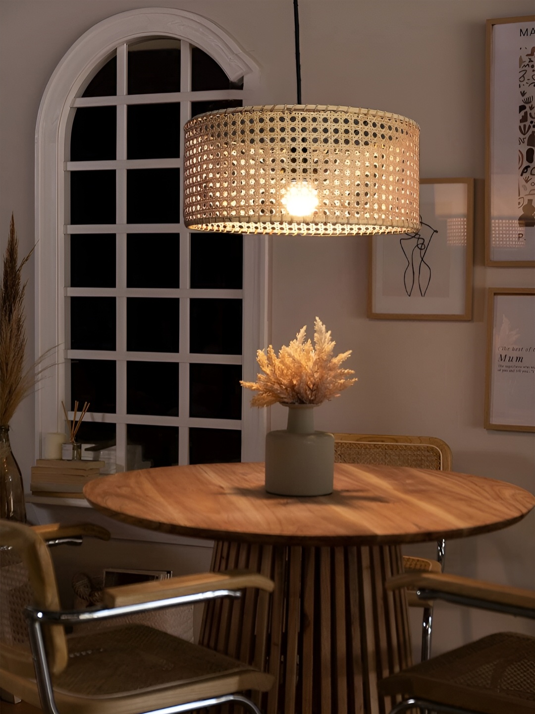 

akway Beige Wooden Contemporary Ceiling Lamp