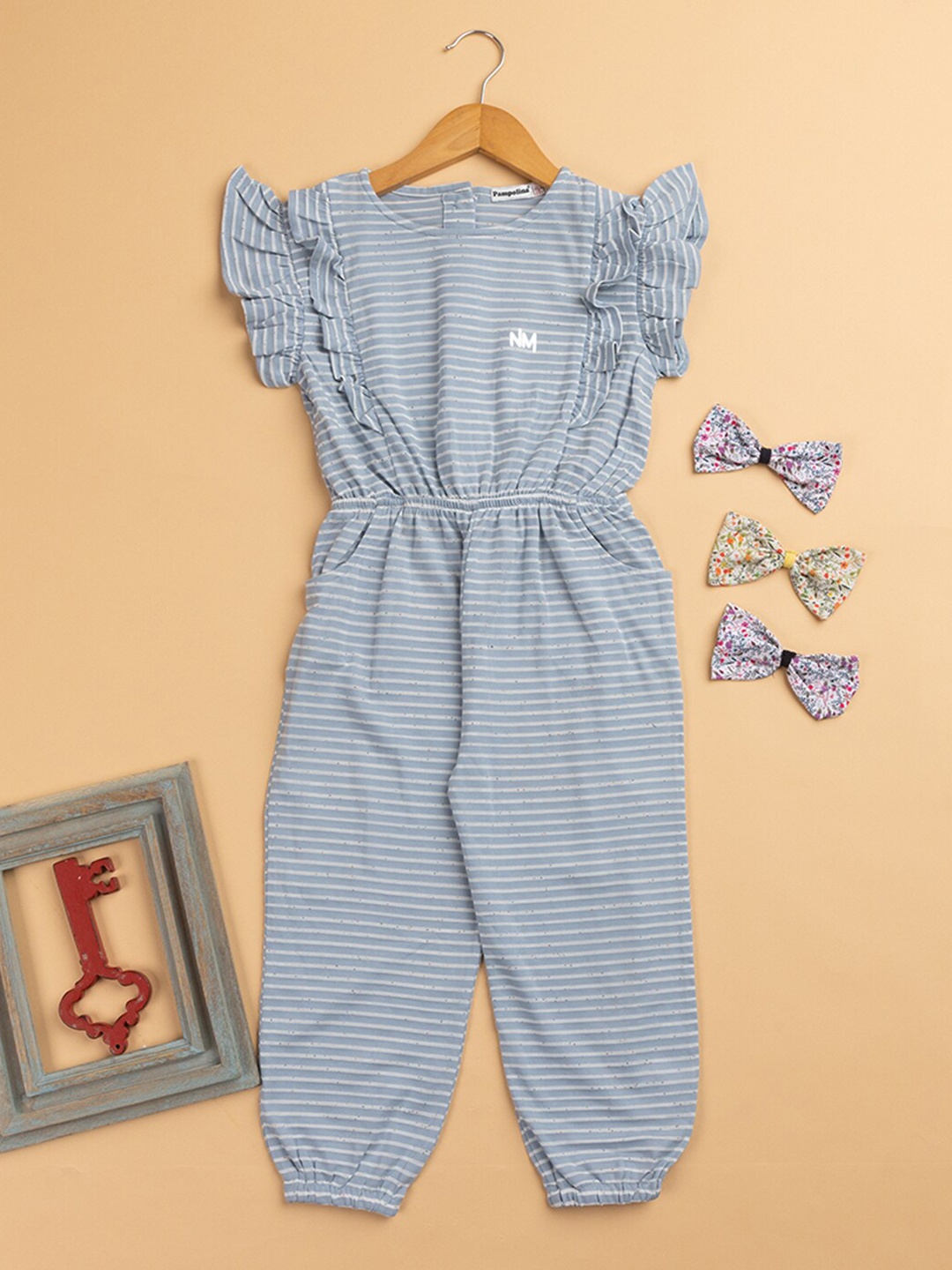 

PAMPOLINA Girls Striped Basic Jumpsuit, Turquoise blue