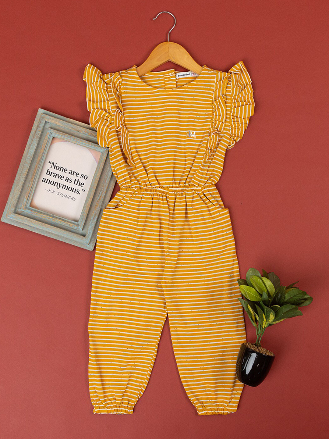 

PAMPOLINA Girls Striped Basic Jumpsuit, Yellow