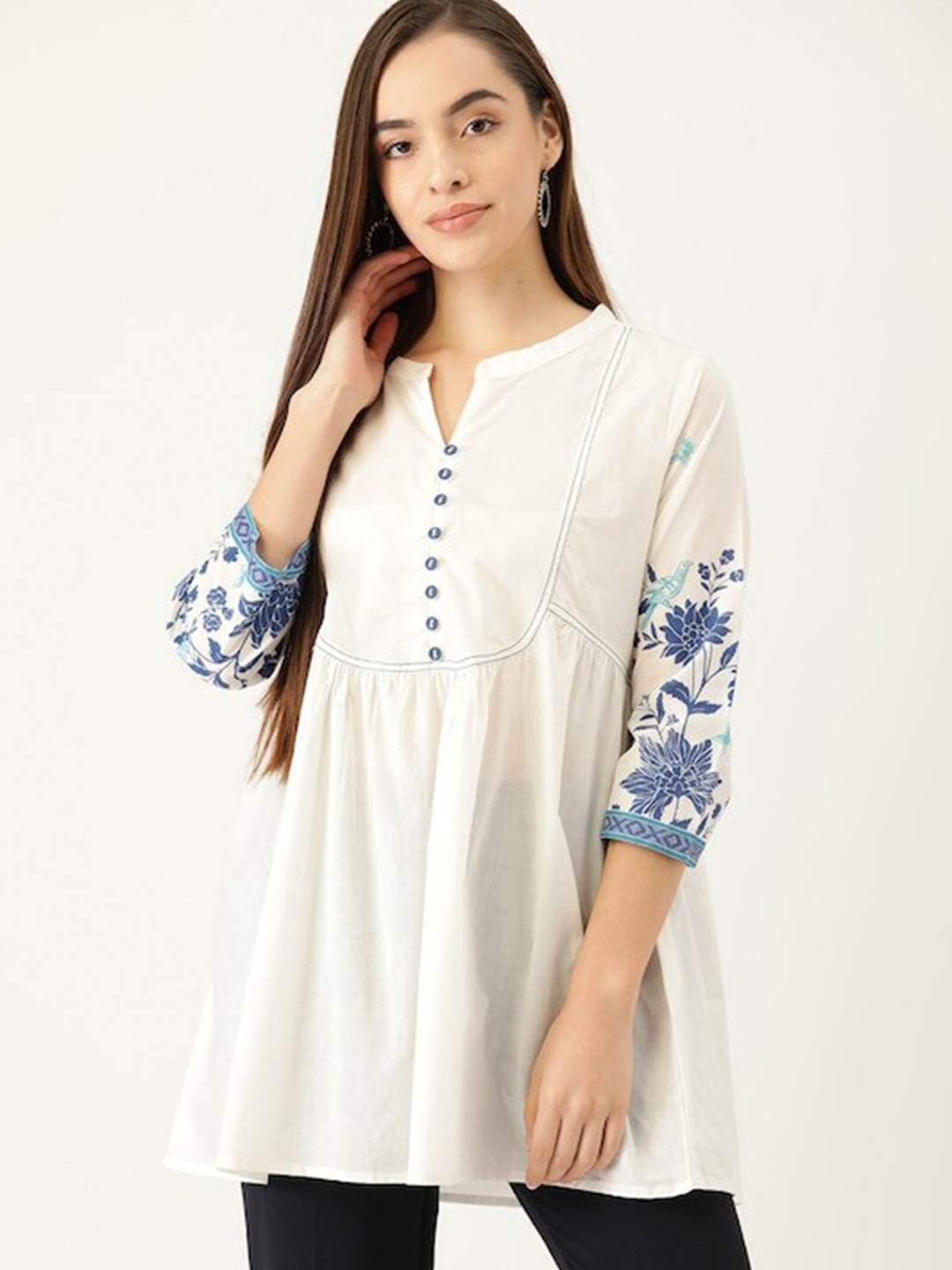 BAESD Mandarin Collar Cotton Empire Top, White