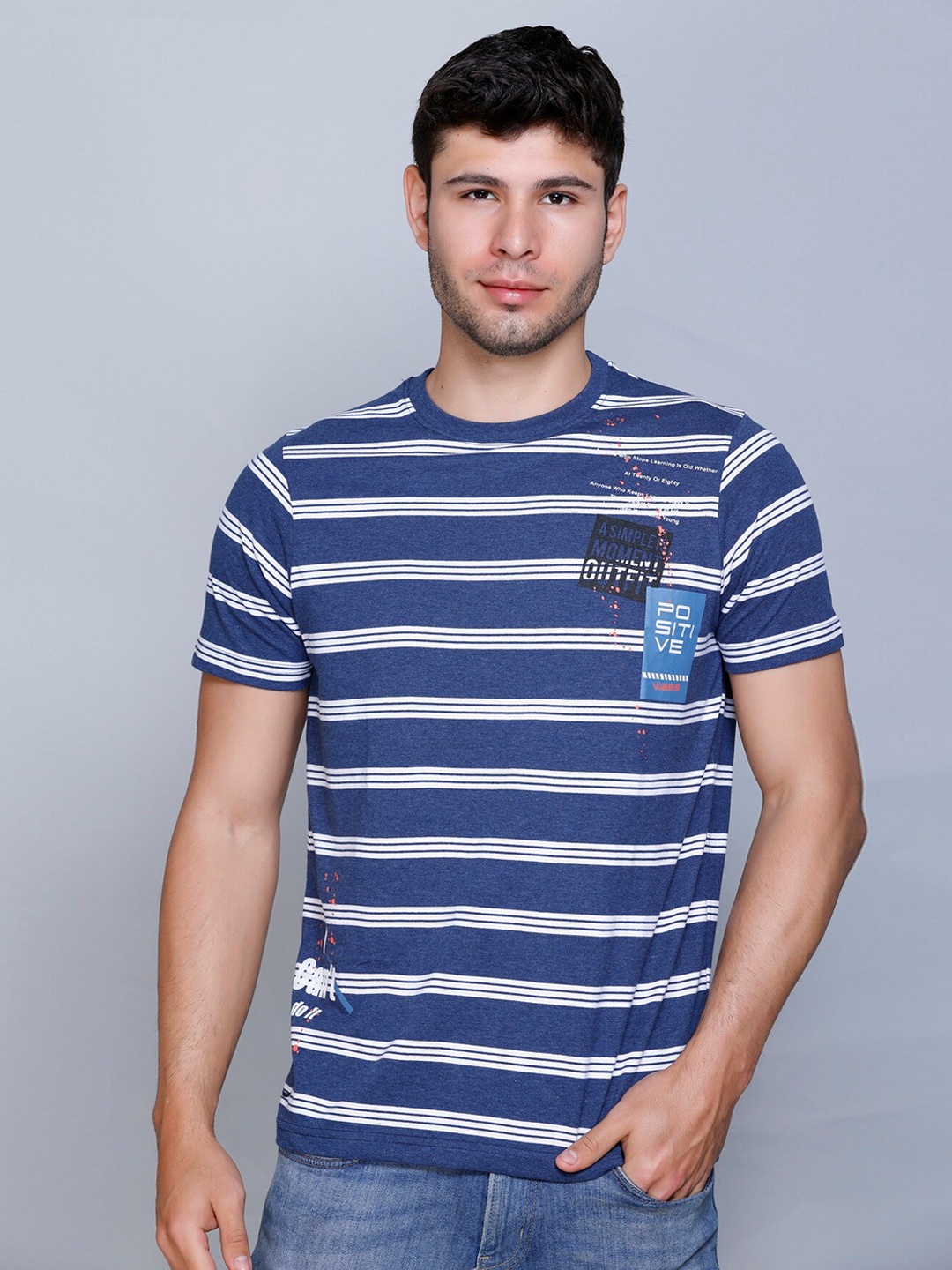 

Fort Collins Striped Round Neck T-shirt, Blue