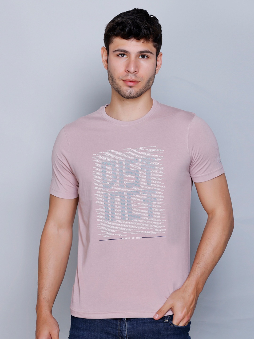 Fort Collins Typography Printed Round Neck T-shirt, Pink