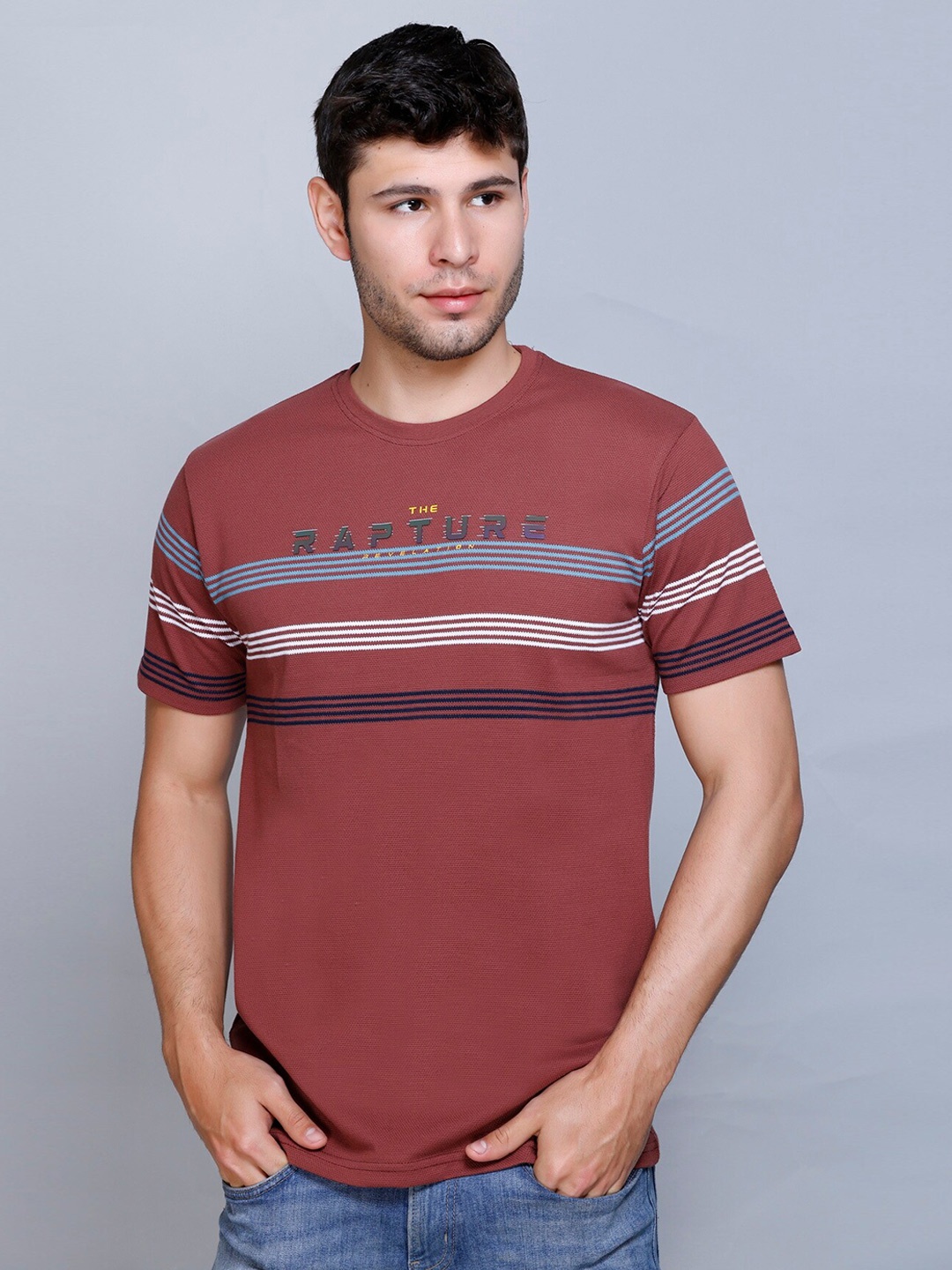 

Fort Collins Striped Round Neck T-shirt, Brown