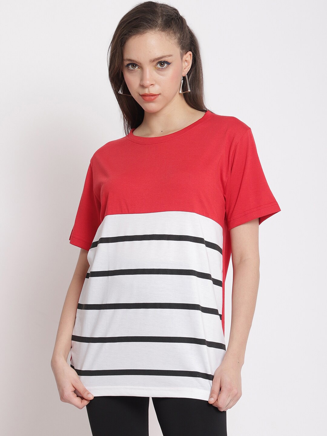 

The Mini NEEDLE Striped Round Neck Short Sleeves Cotton Casual T-shirt, White
