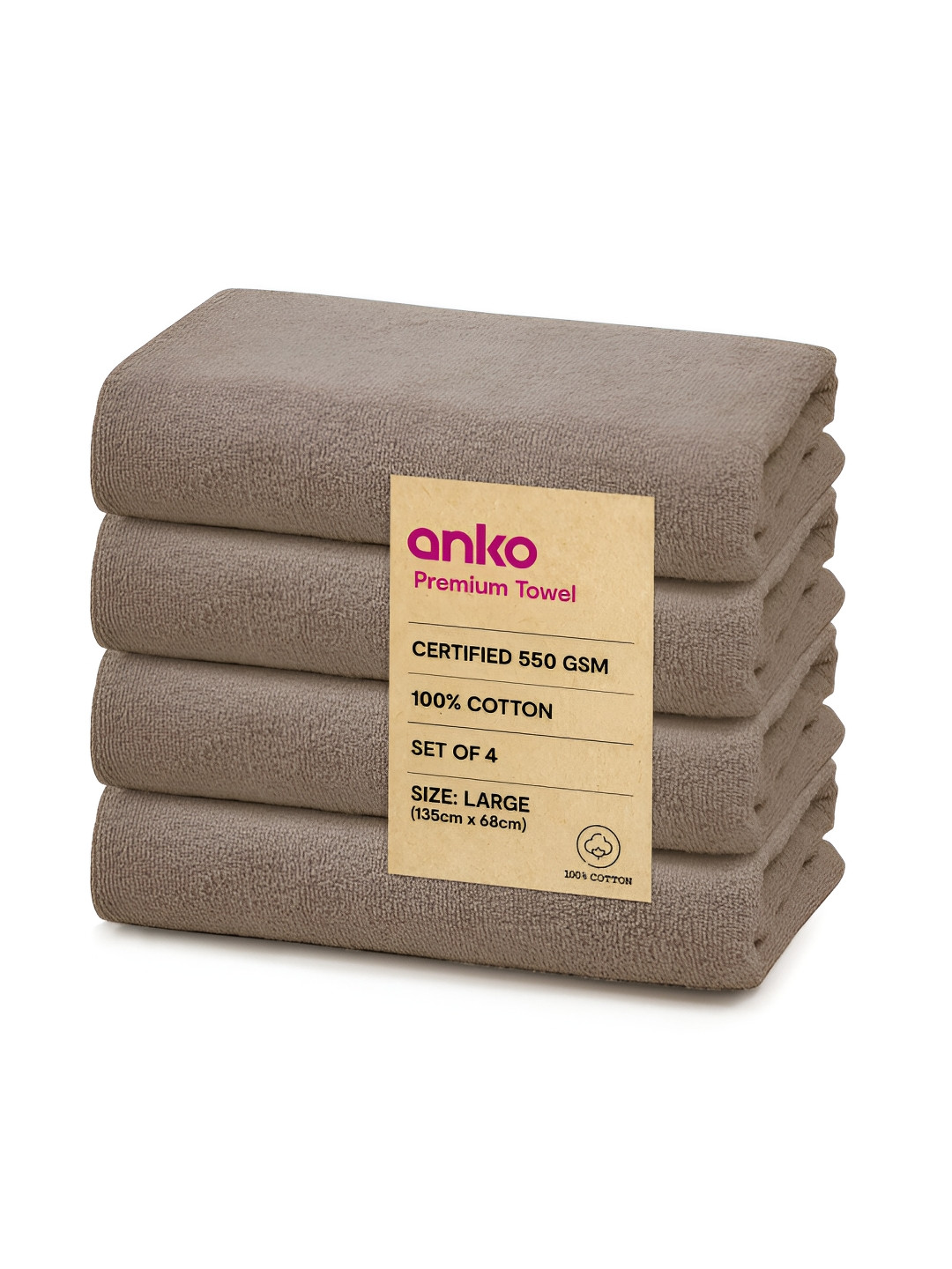 

Anko Brown 4 Pieces Cotton 550 GSM Bath Towel