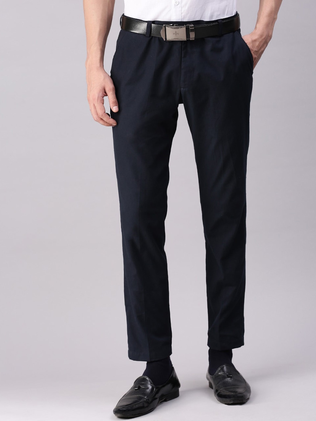 

WHITE HEART Men Smart Slim Fit Formal Trousers, Navy blue