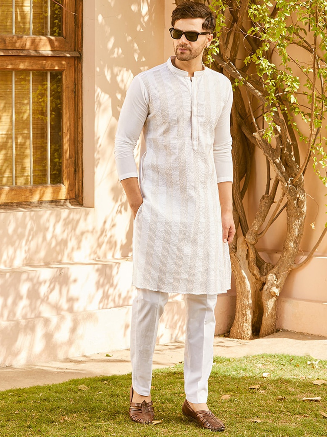 

See Designs Regular Thread Work Pure Cotton Kurta with Pyjamas, White