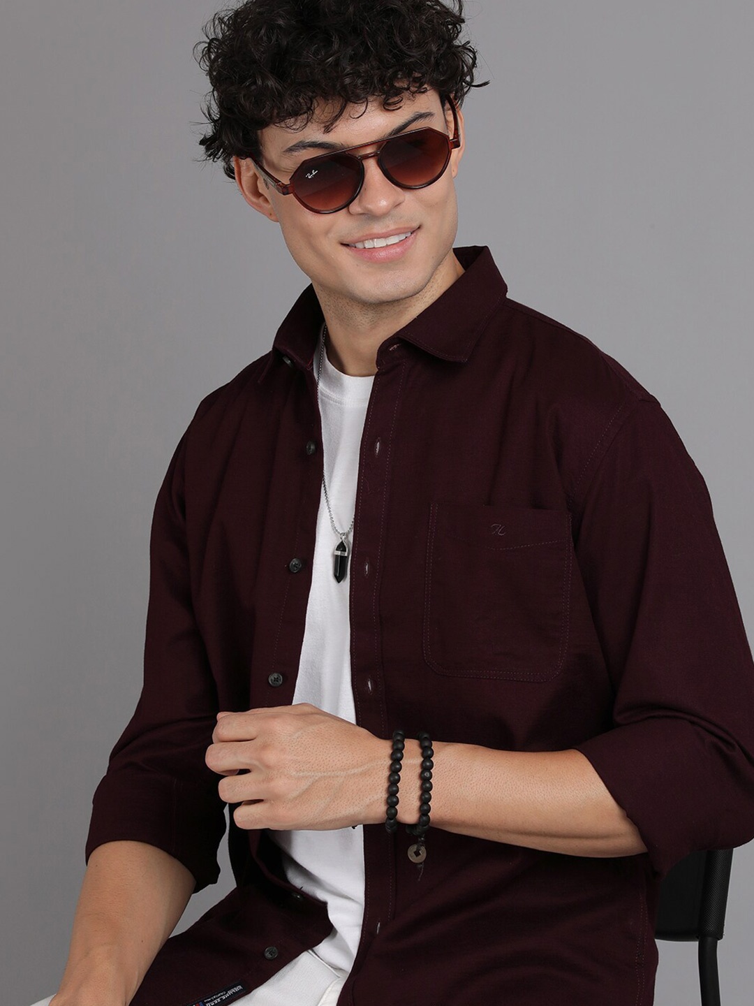 

Volume Zero Standard Long Sleeves Cotton Casual Shirt, Maroon