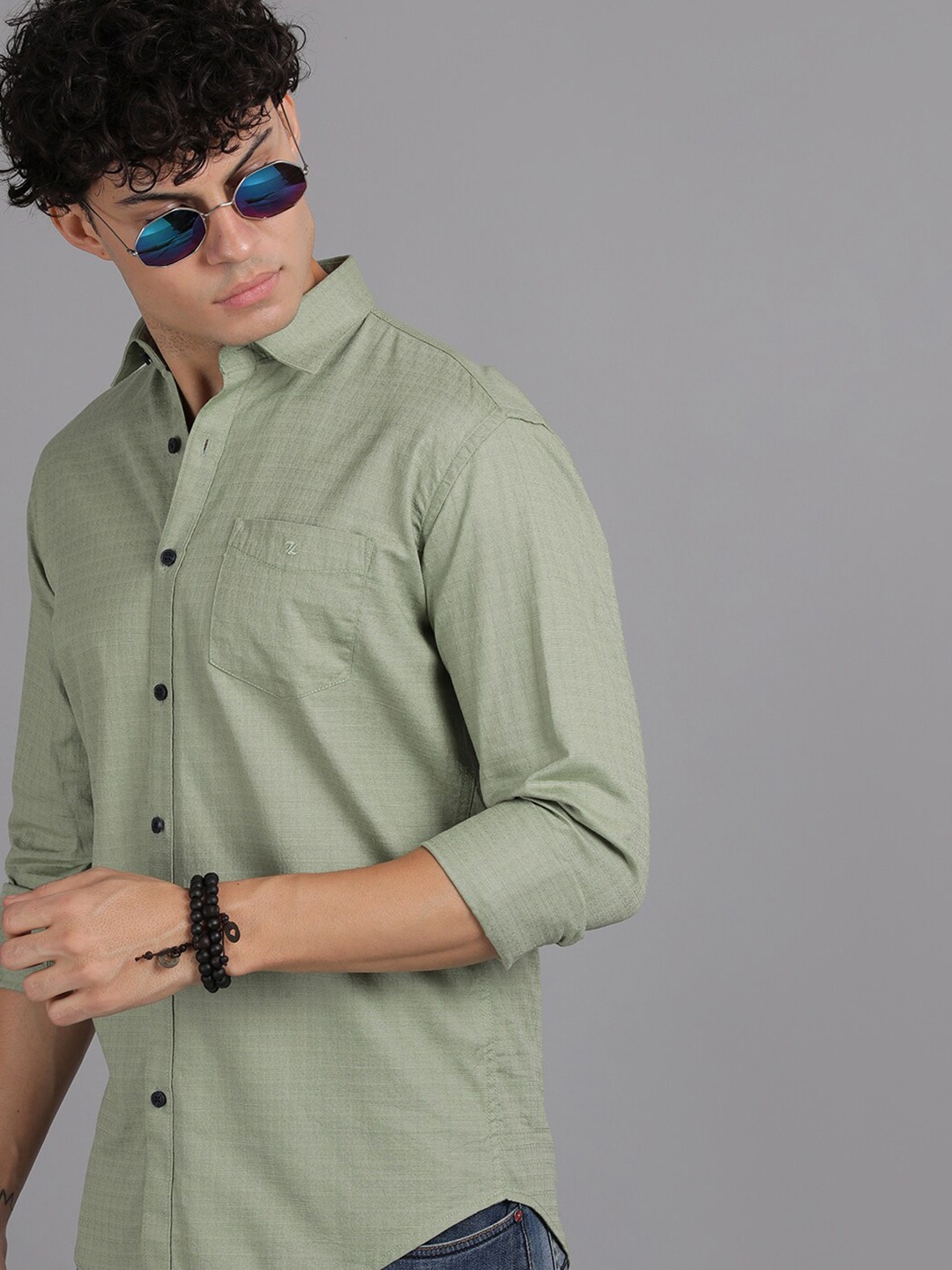 

Volume Zero Standard Long Sleeves Cotton Casual Shirt, Green