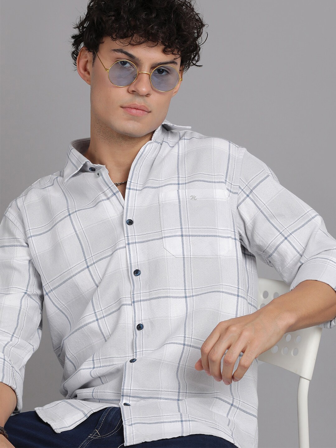 

Volume Zero Standard Windowpane Checked Casual Shirt, Grey