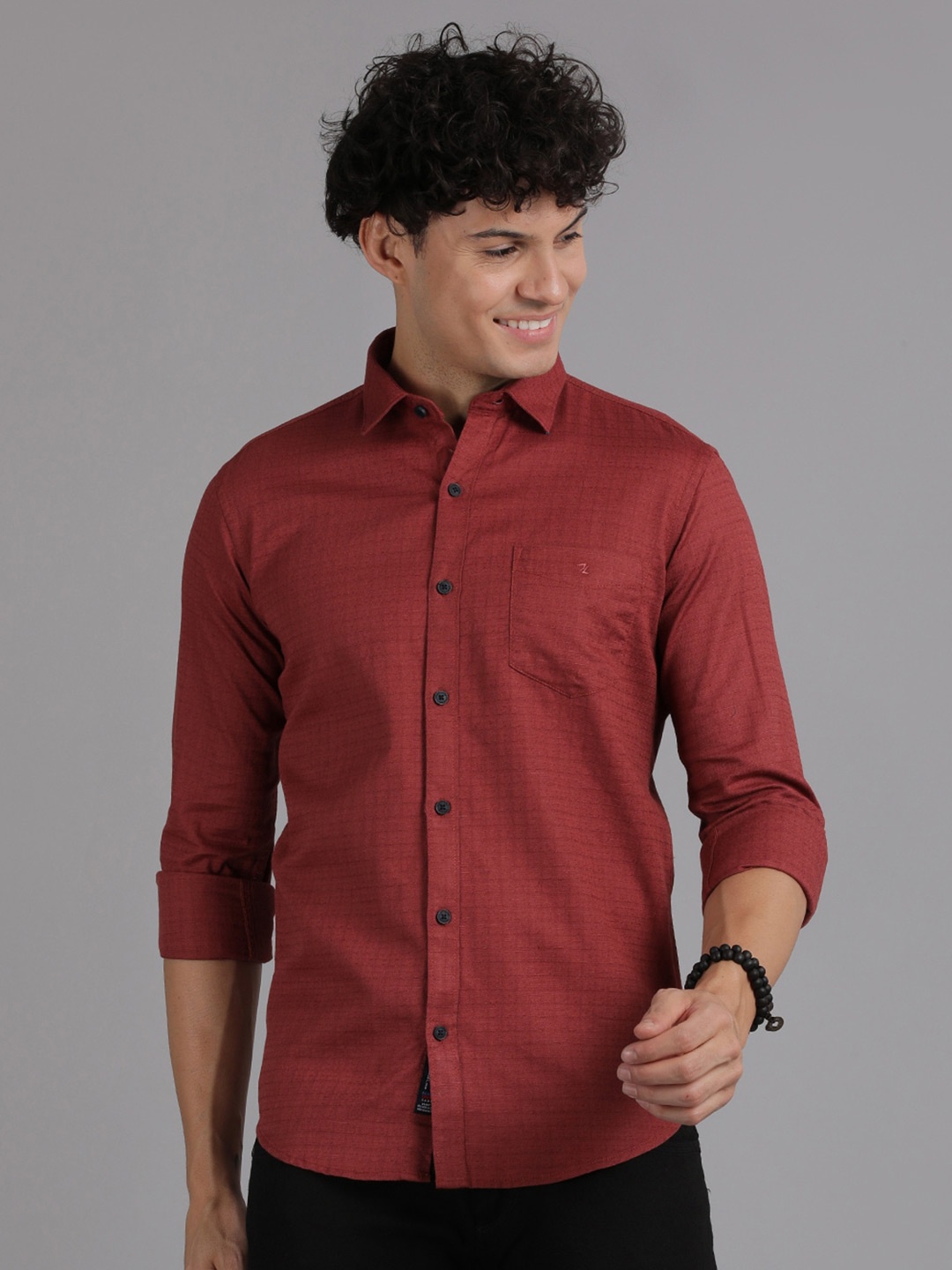 

Volume Zero Standard Opaque Checked Cotton Casual Shirt, Maroon