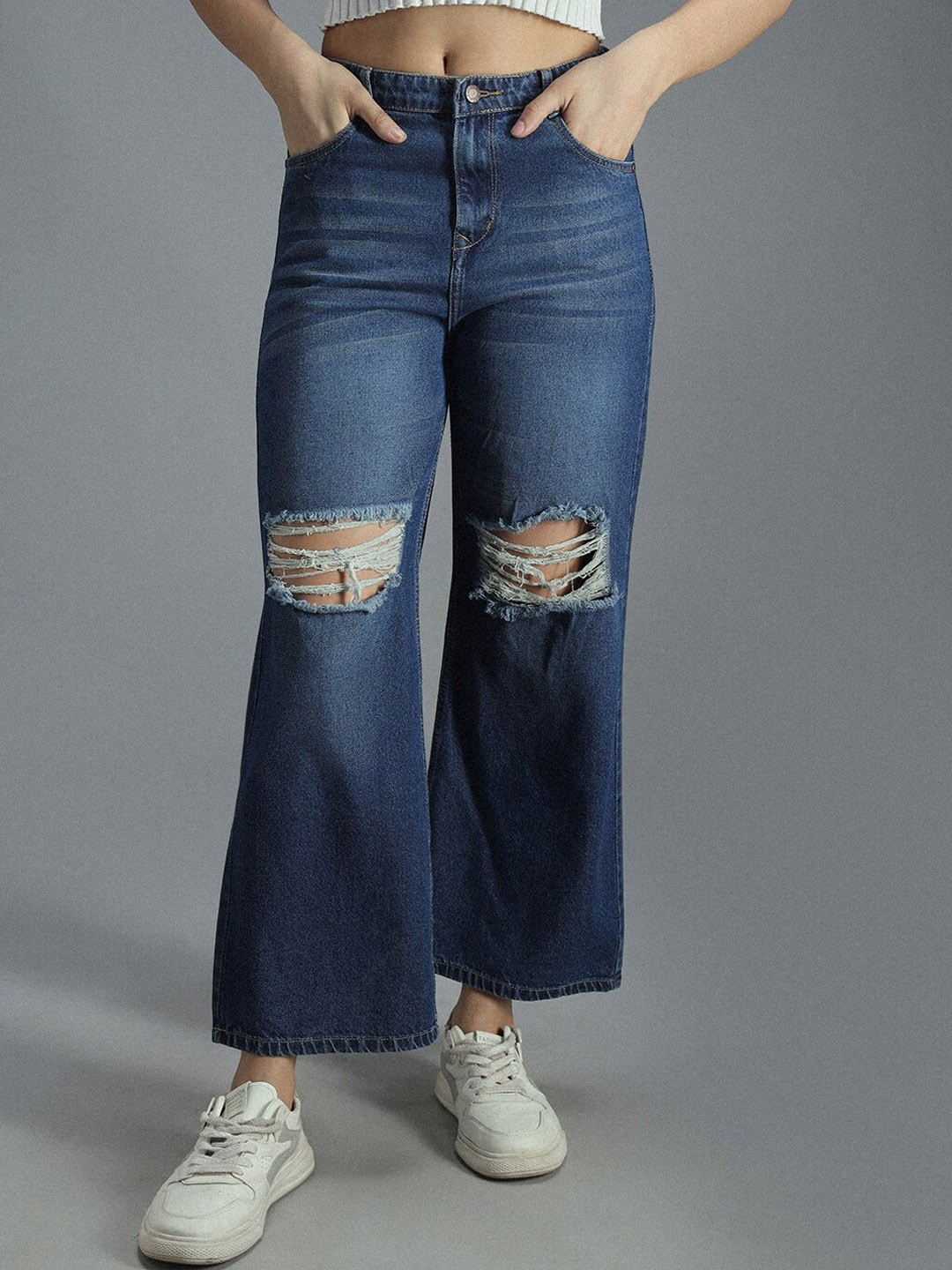 

High Star Women 90's Baggy Stretchable Distress Cotton Jeans, Blue