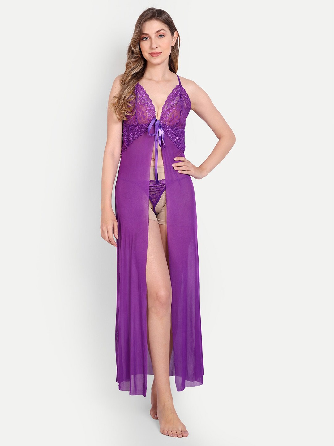 

Xivir Self Design V-Neck Baby Doll, Purple
