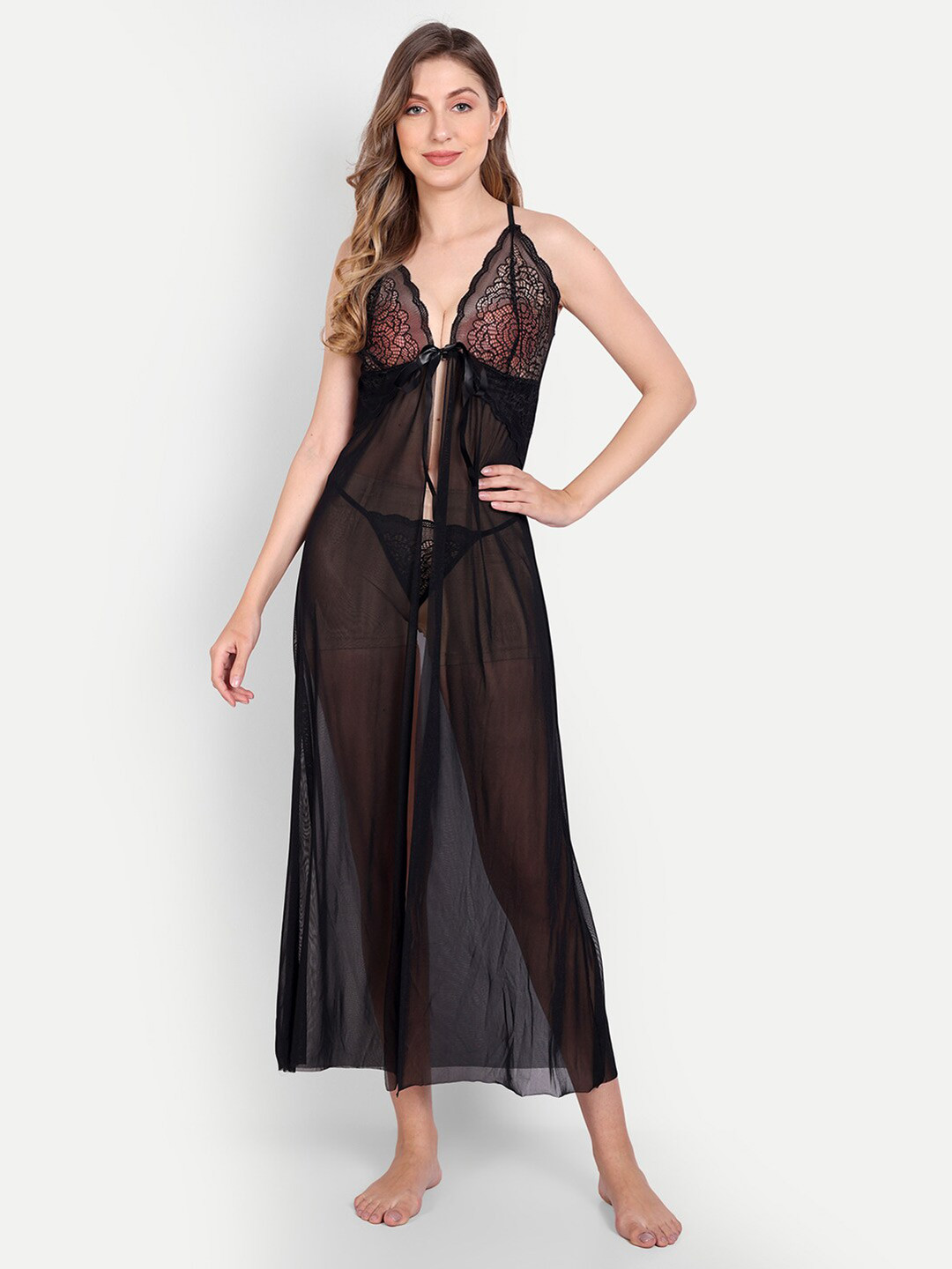 

Xivir Self Design V-Neck Baby Doll, Black