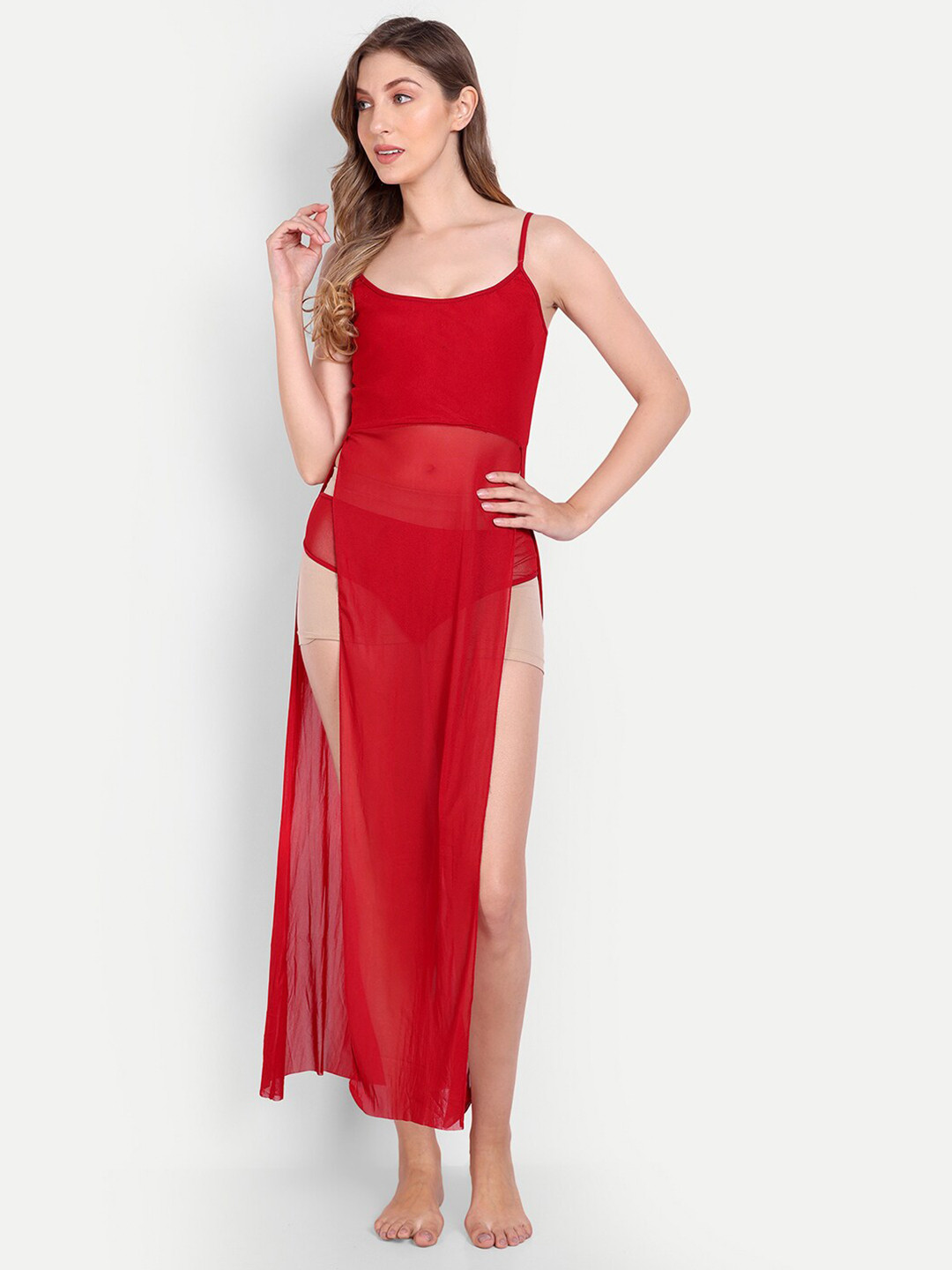 

Xivir Self Design Shoulder Straps Net Baby Doll, Red