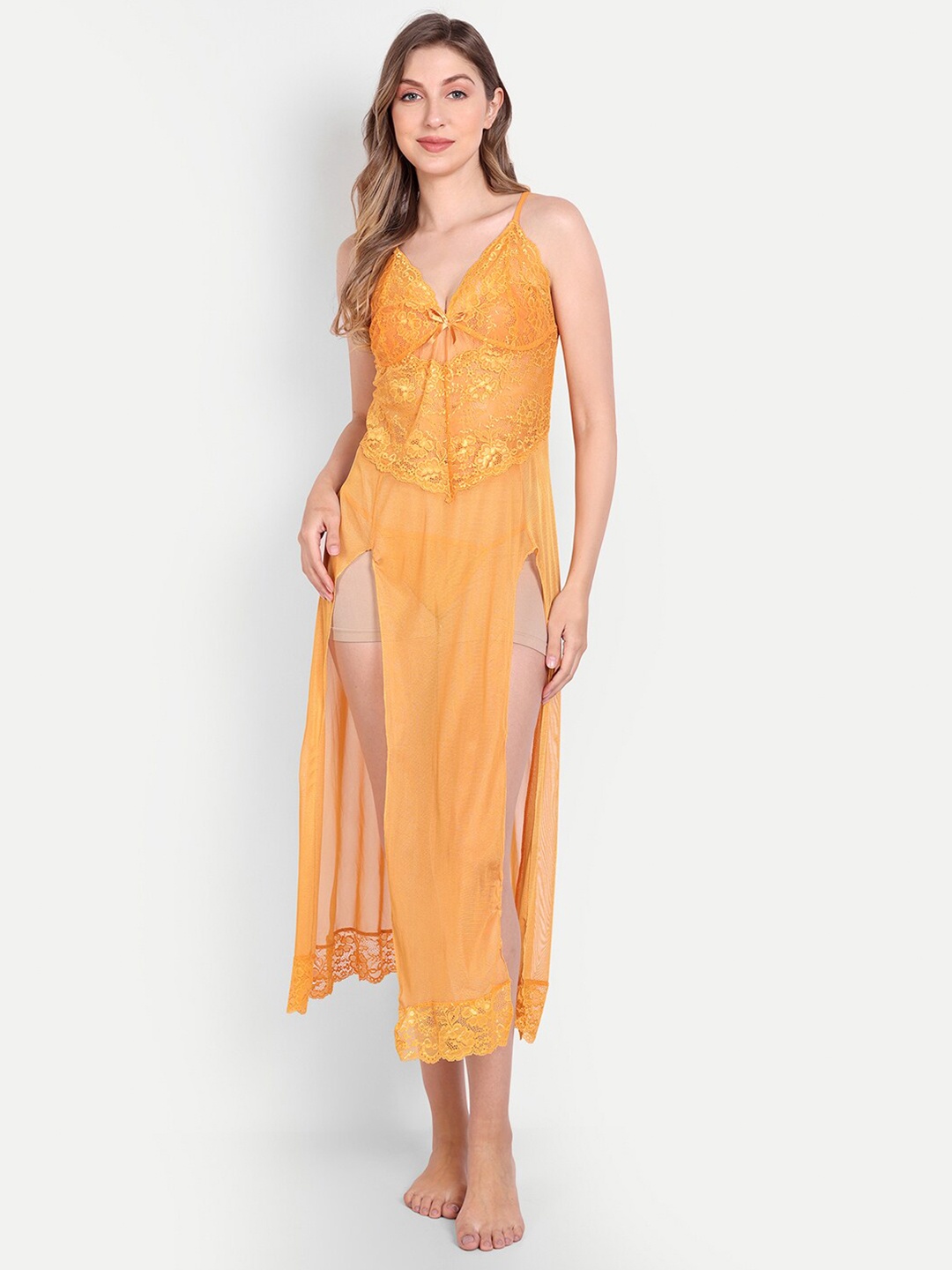 

Xivir Self Design Shoulder Straps Baby Doll, Mustard