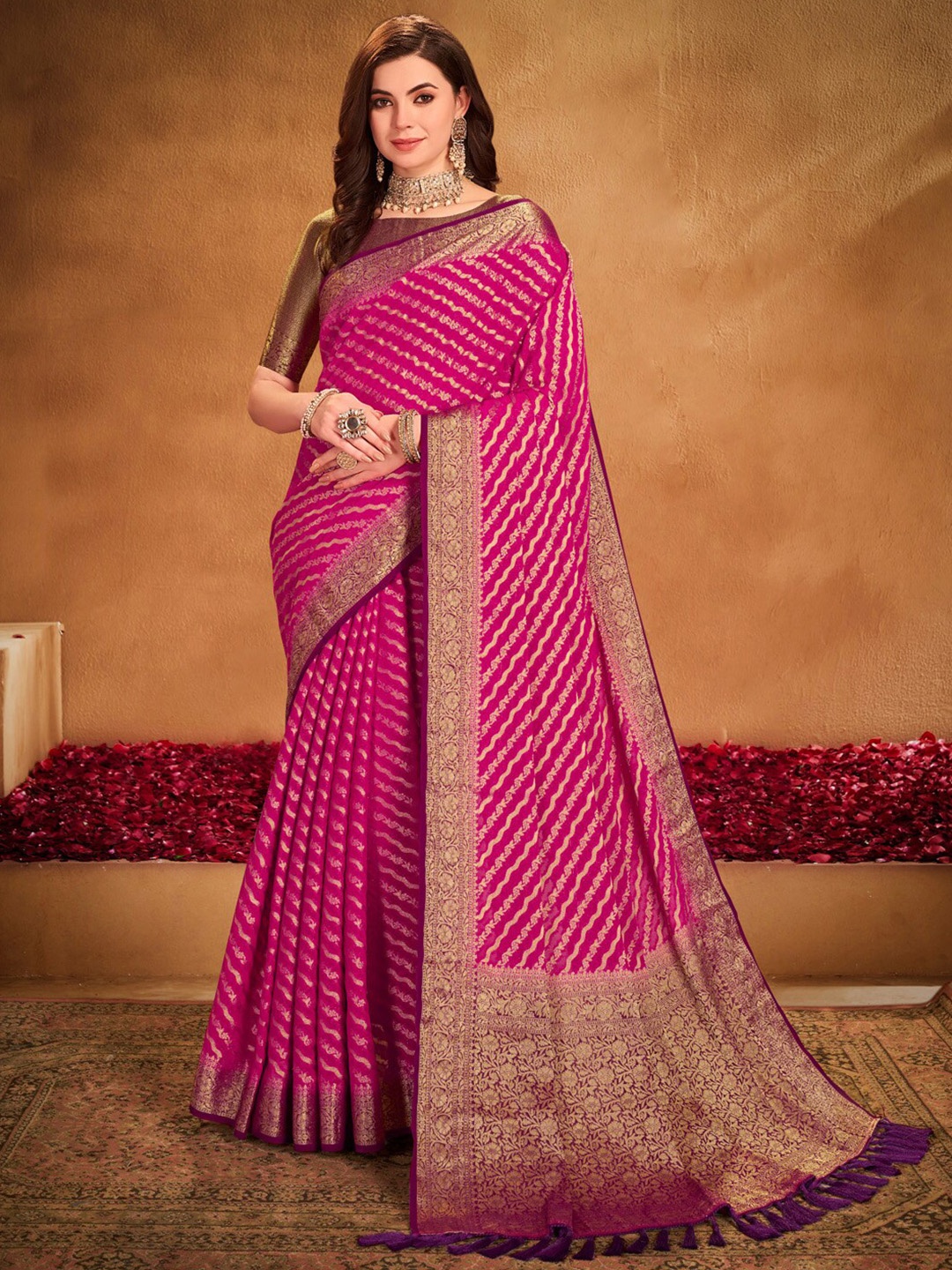 

Anouk Woven Design Zari Pure Georgette Kanjeevaram Saree, Pink