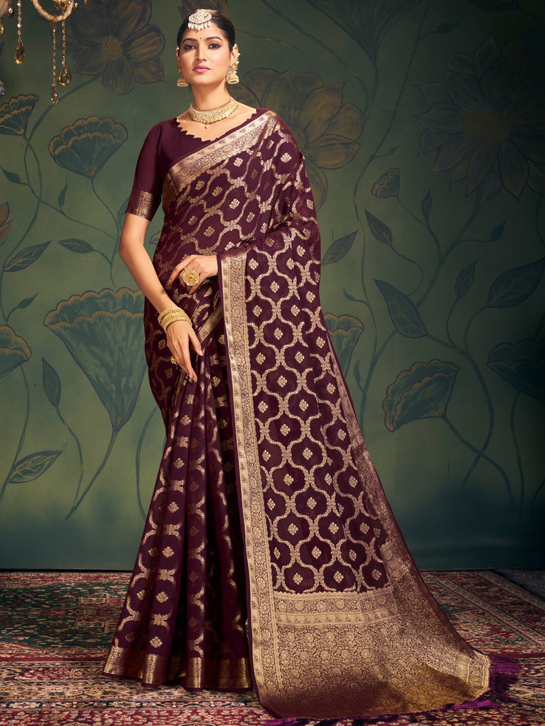 

Anouk Woven Design Zari Pure Georgette Kanjeevaram Saree, Purple
