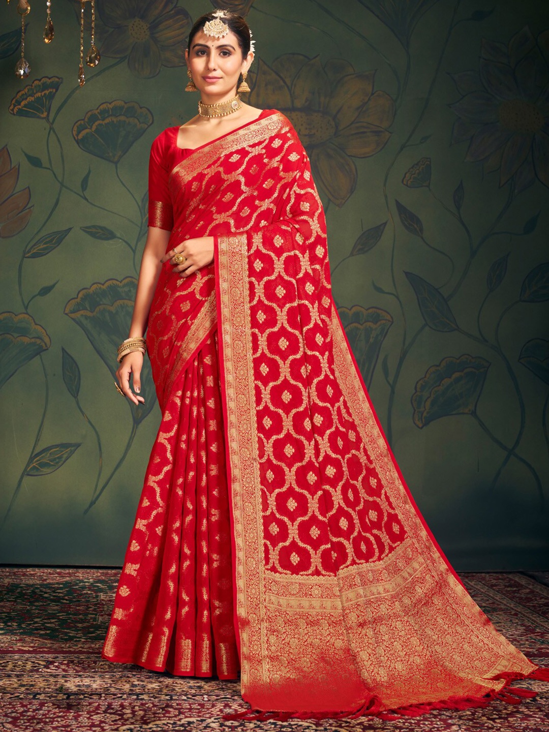 

Anouk Ethnic Motifs Zari Pure Georgette Kanjeevaram Saree, Red
