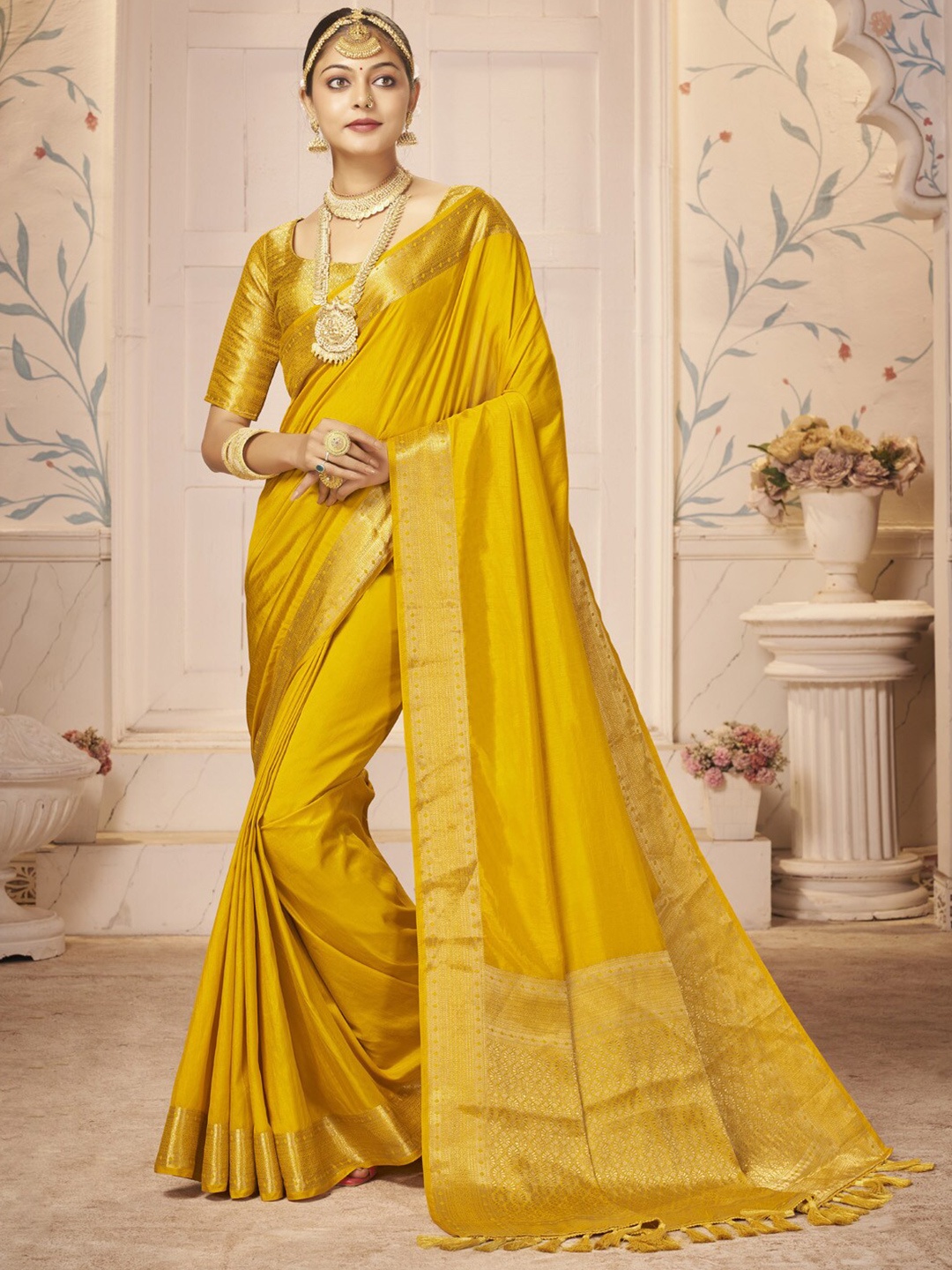

Anouk Ethnic Motifs Woven Design Zari Kanjeevaram Saree, Yellow